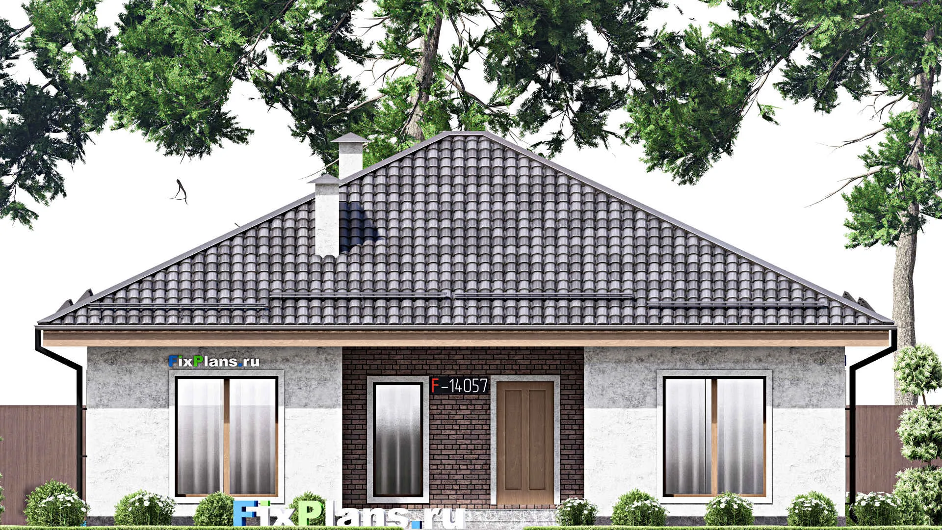 F-14057 - Проект одноэтажного дома 13 на 13, площадью 130 м² с 4 спальнями