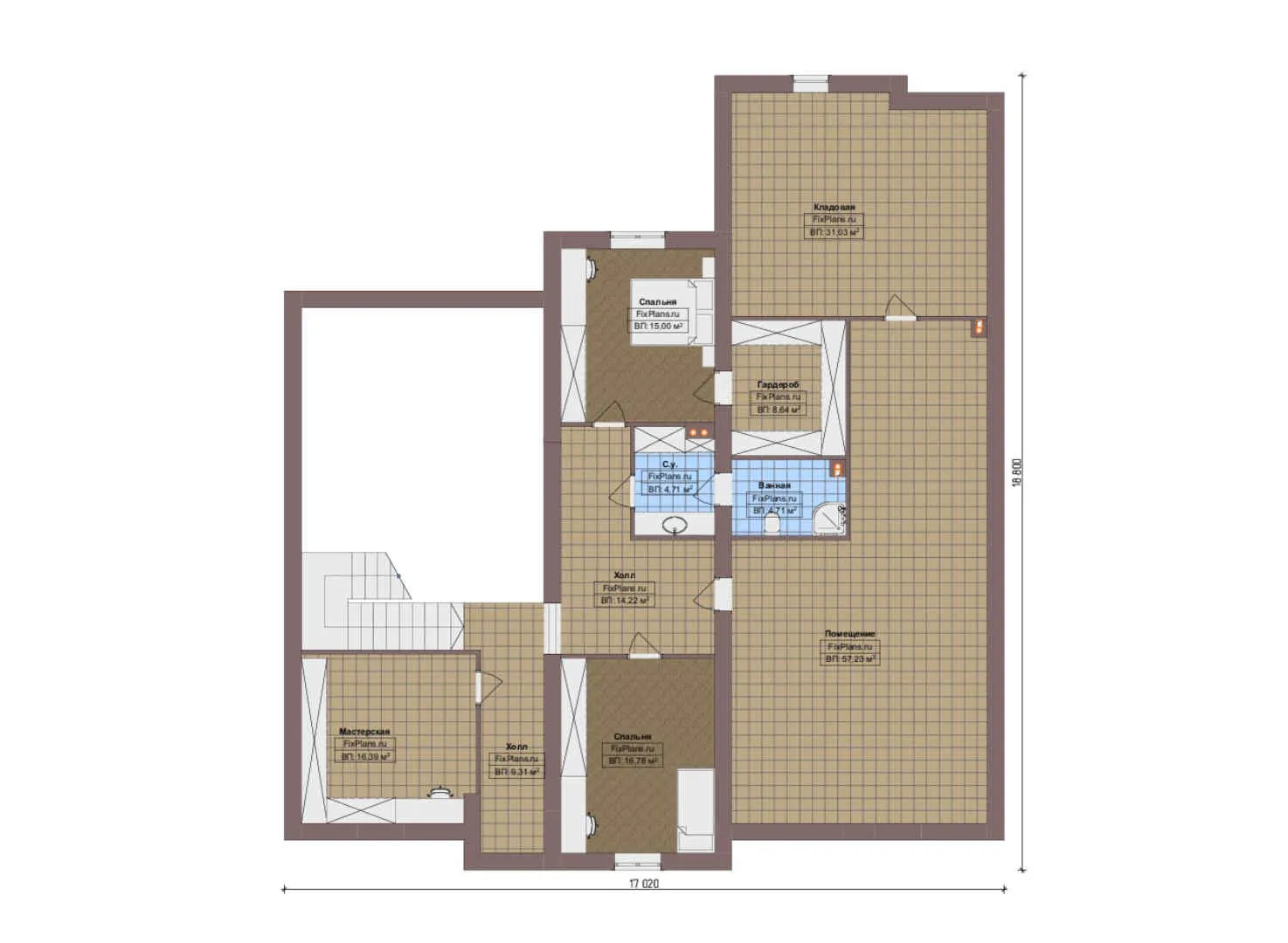 F-20591 - Планы дома с мансардой 18 на 20, площадью 410 м² с террасой, гаражом на 2 машины и 4 спальнями