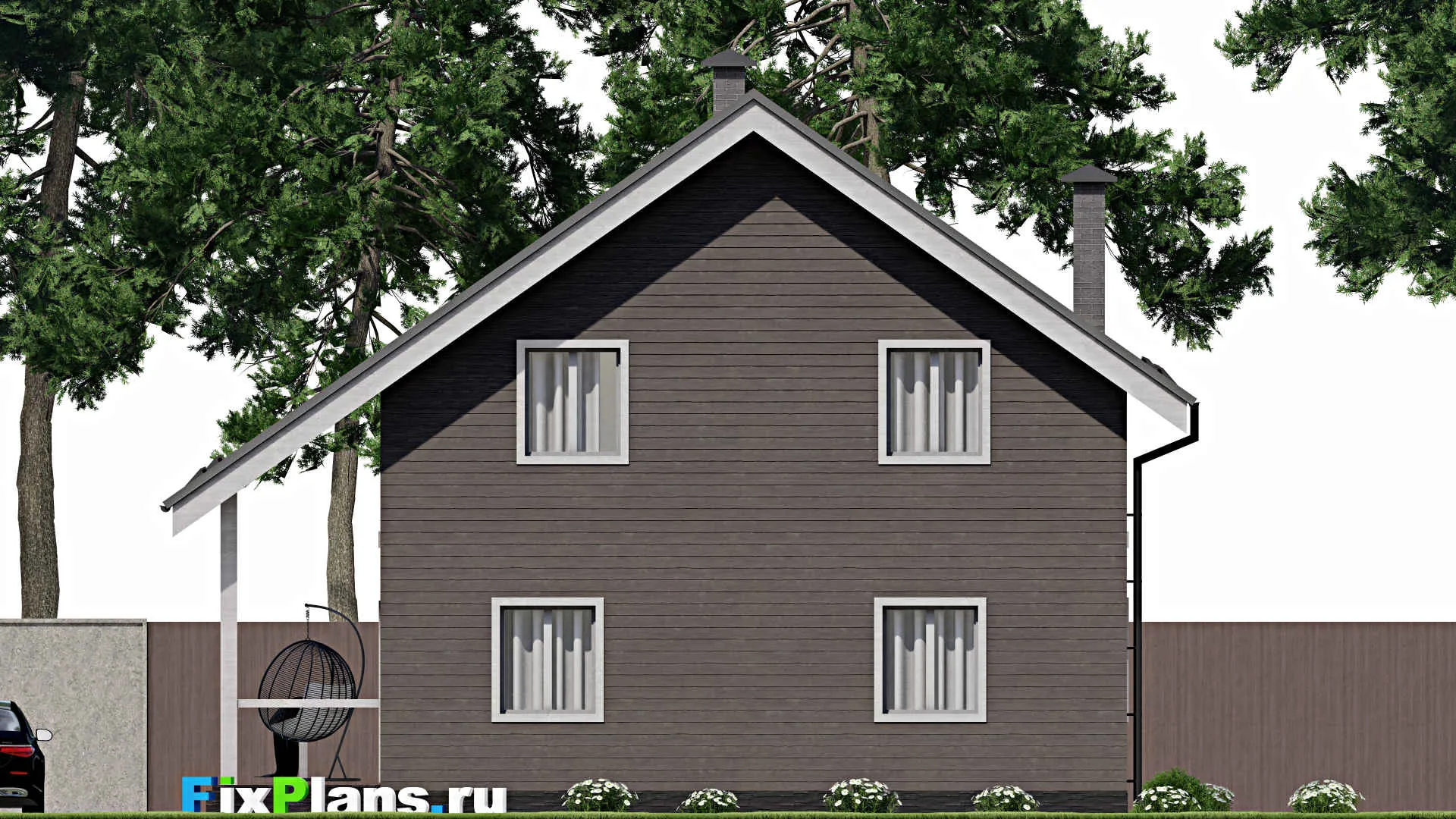 F-9638 - Проект дома с мансардой 11 на 12, площадью 210 м² с террасой, балконом и 6 спальнями