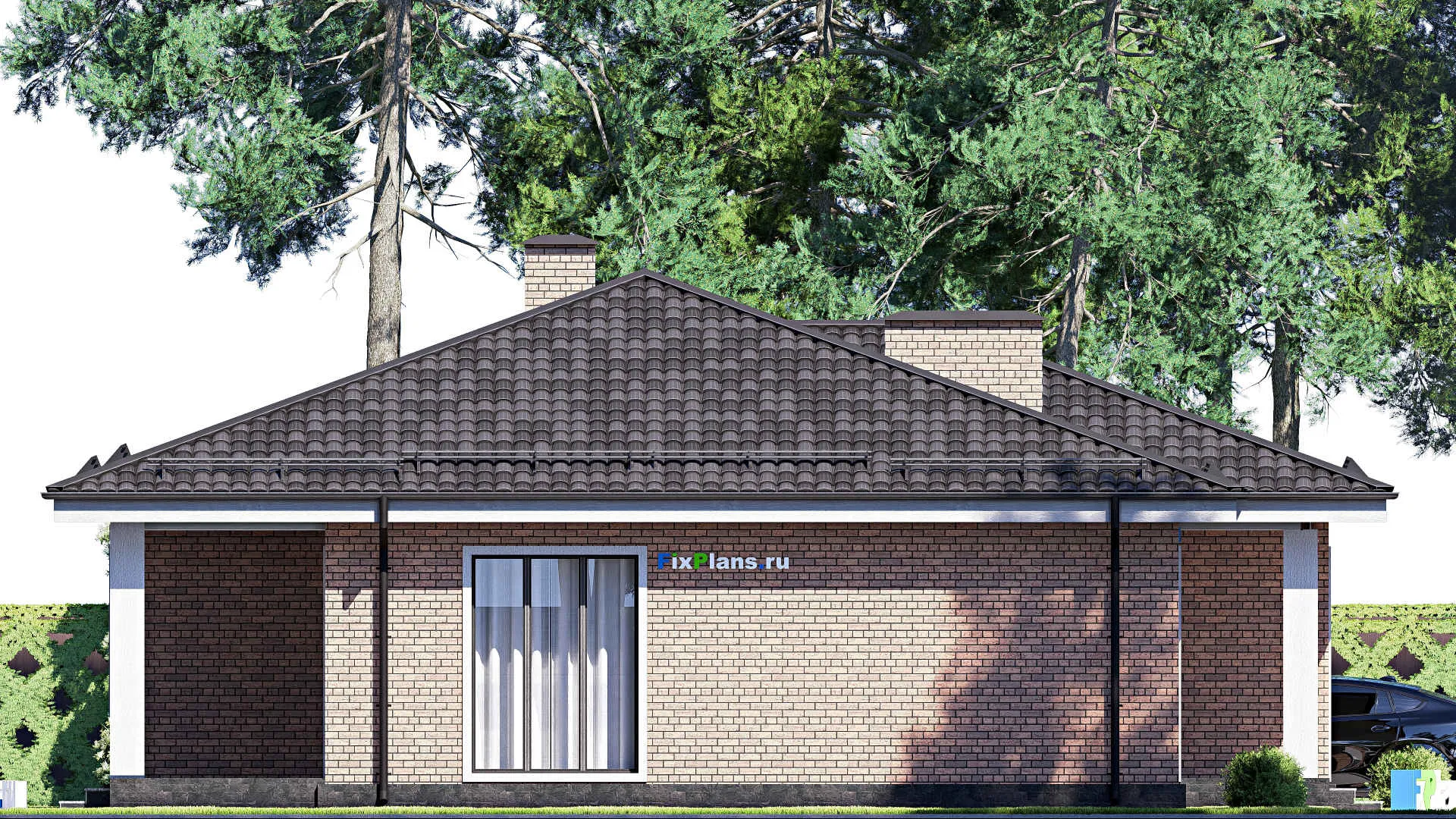 F-17792 - План одноэтажного дома 15 на 15, площадью 160 м² с террасой и 3 спальнями