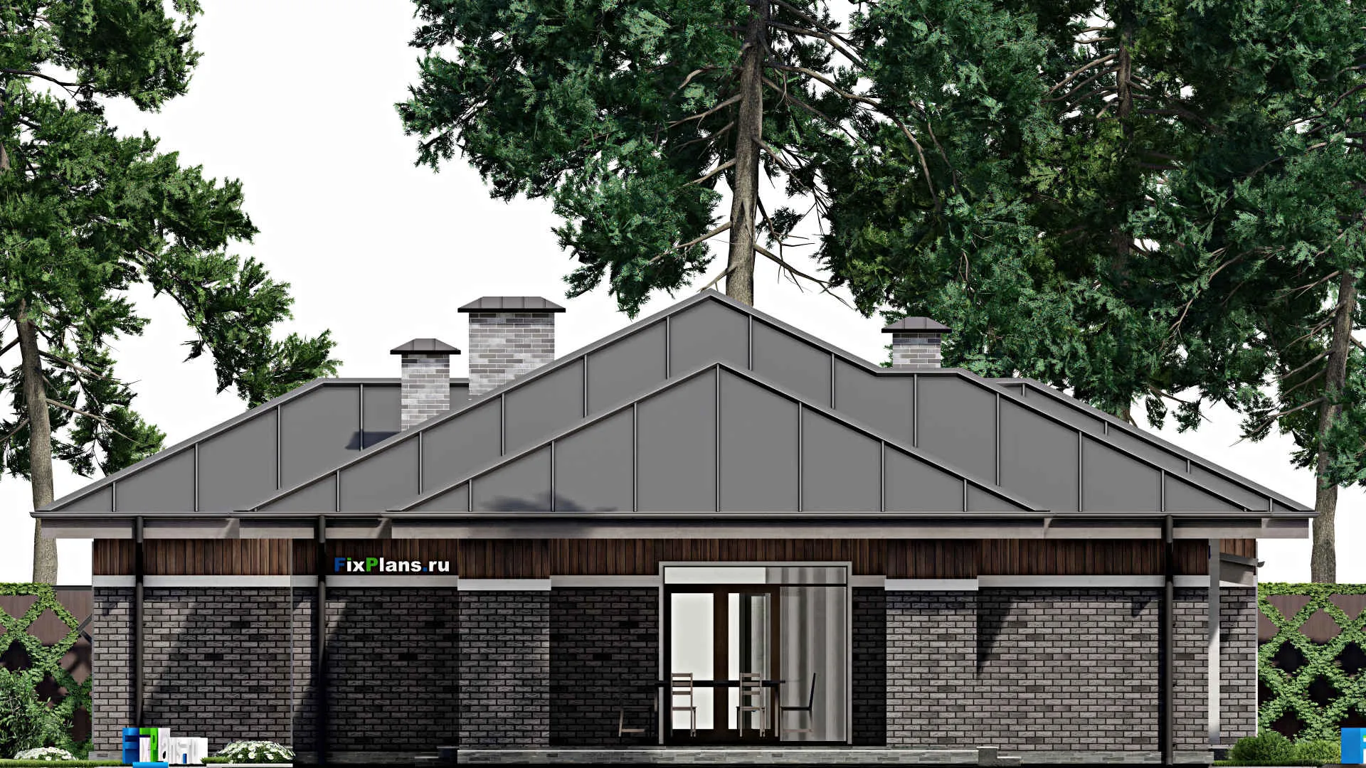 F-9935 - Проект одноэтажного дома 16 на 22, площадью 220 м² с террасой и 2 спальнями