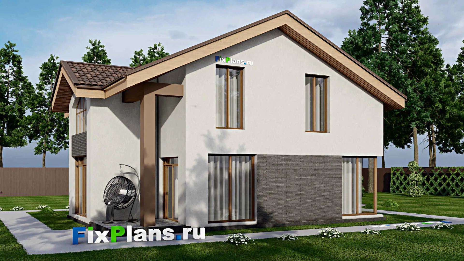 F-7937 - Проект дома с мансардой 11 на 14, площадью 180 м² с террасой и 5 спальнями