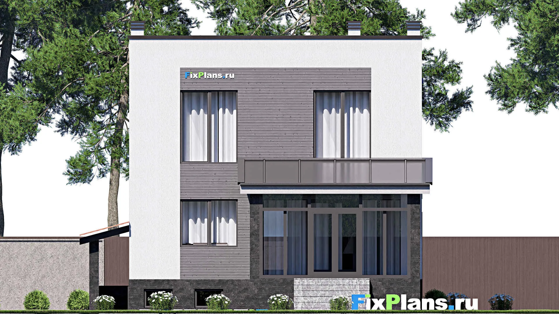 F-18188 - Проект двухэтажного дома 10 на 17, площадью 240 м² с террасой, цокольным этажом и 3 спальнями