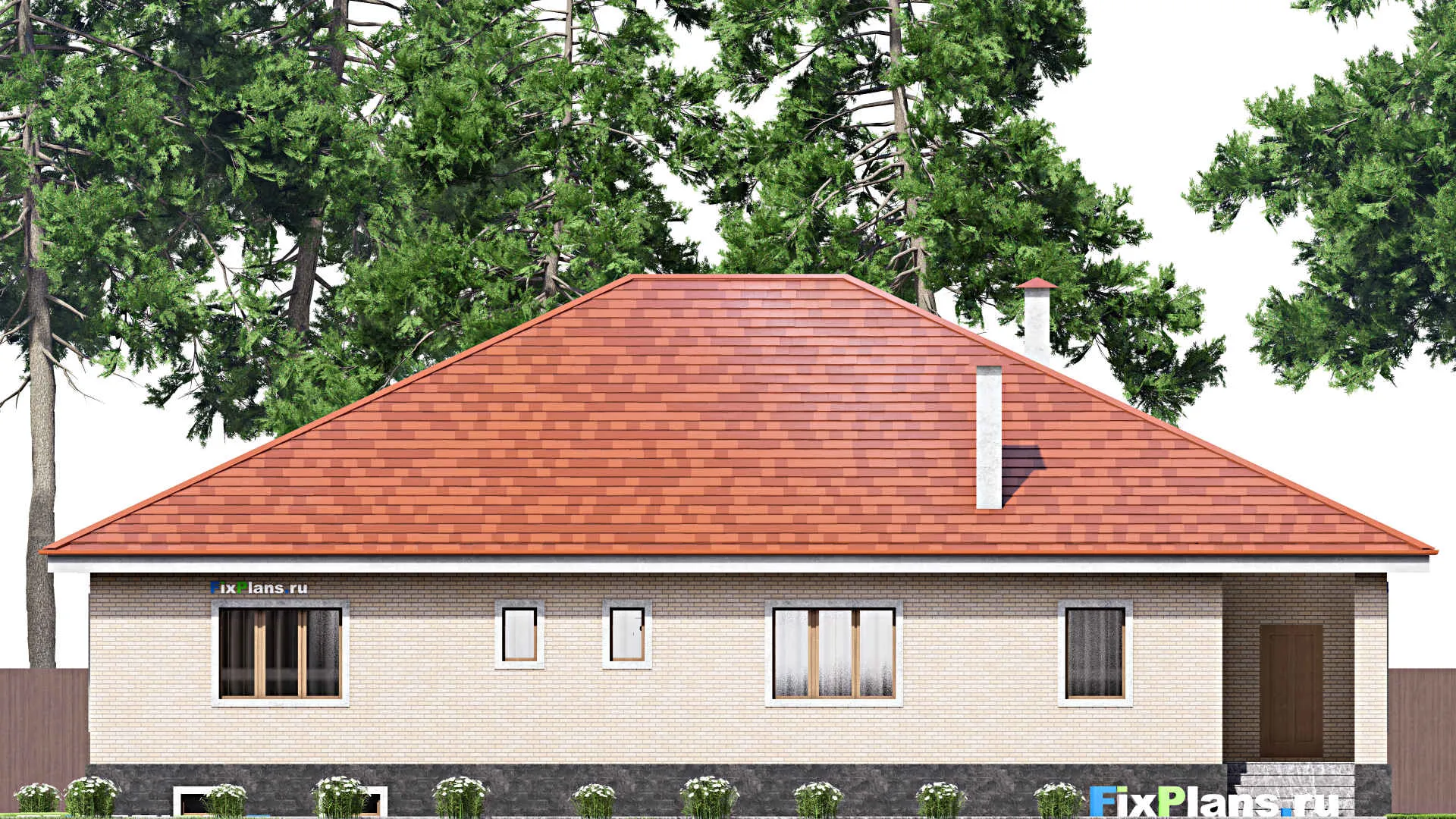 F-13940 - План одноэтажного дома 19 на 21, площадью 380 м² с террасой, цокольным этажом и 3 спальнями