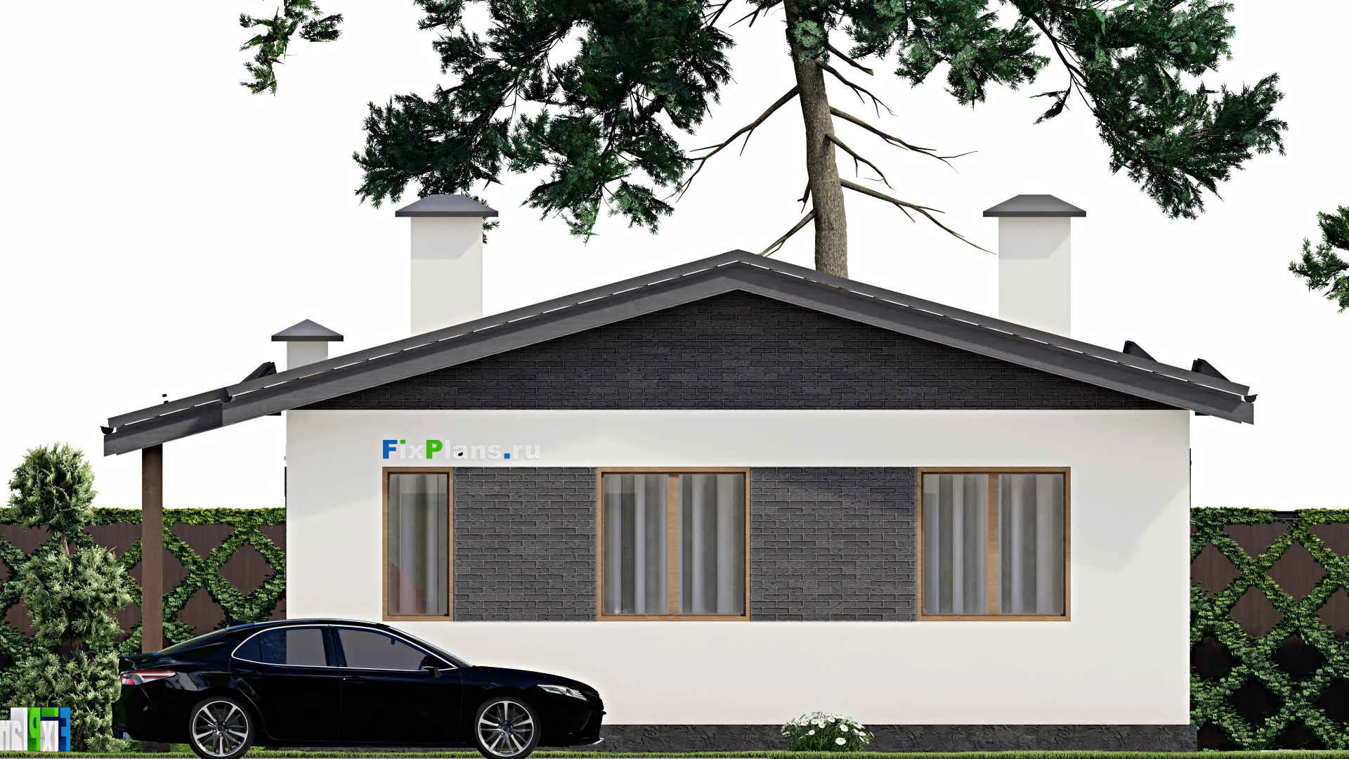 F-4418 - Проект одноэтажного дома 9 на 9, площадью 80 м² с террасой и 2 спальнями