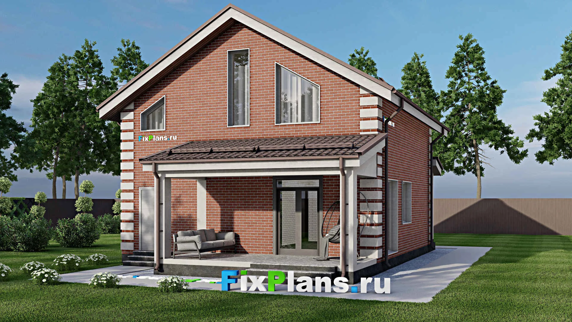 F-2393 - Планы дома с мансардой 10 на 11, площадью 160 м² с террасой, гаражом на 1 машину и 4 спальнями