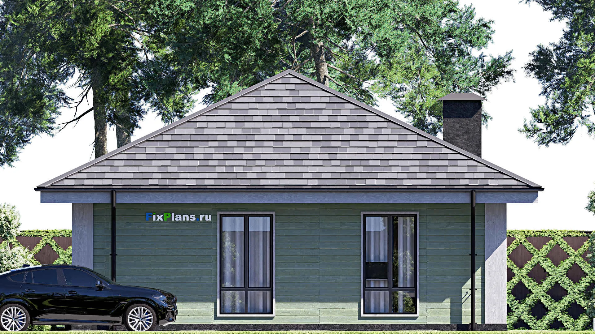 F-18062 - Проект одноэтажного дома 11 на 11, площадью 90 м² с 3 спальнями