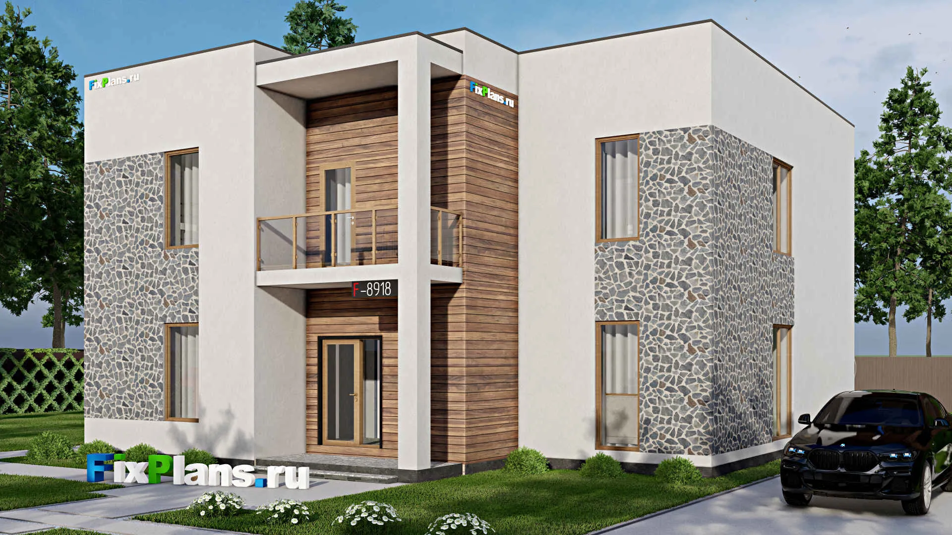F-8918 - Проект двухэтажного дома 13 на 18, площадью 300 м² с террасой, балконом и 9 спальнями