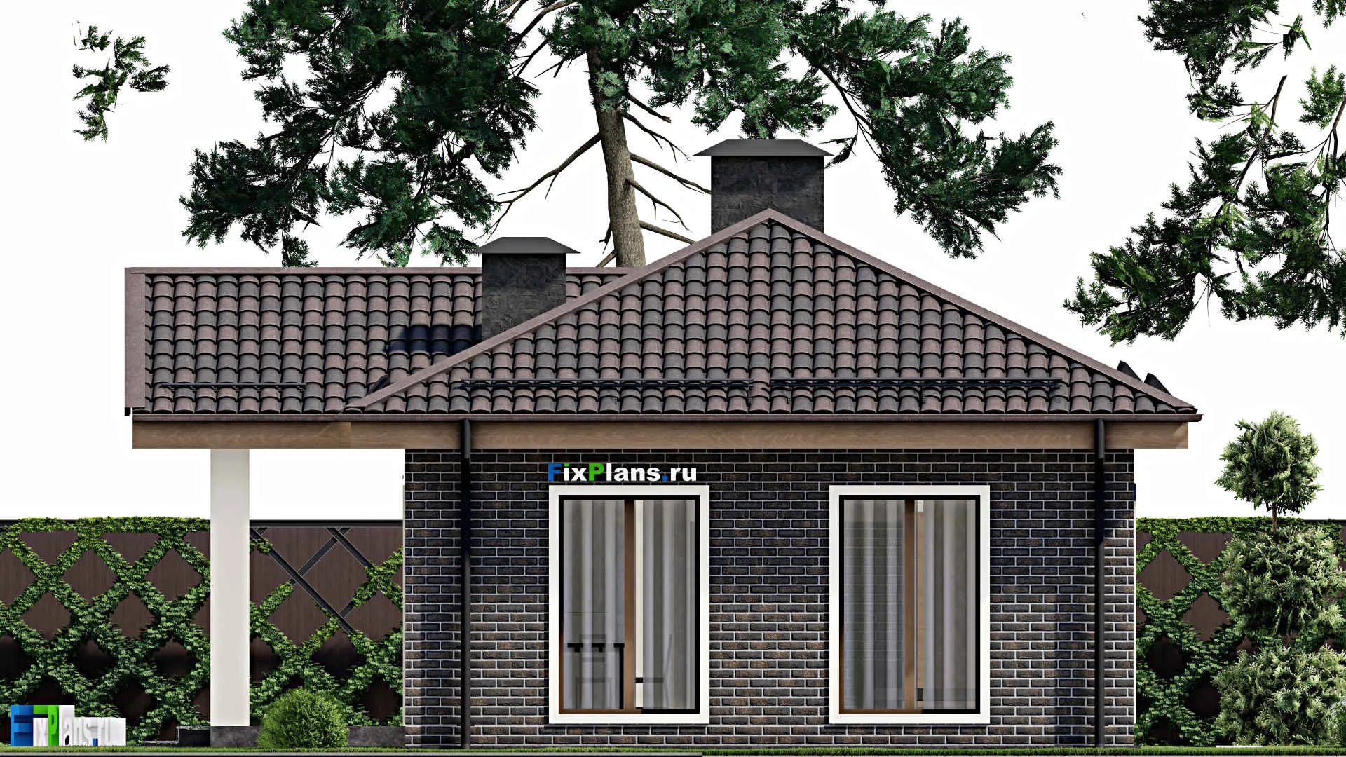 F-6254 - Проект одноэтажного дома 8 на 11, площадью 70 м² с террасой и 2 спальнями