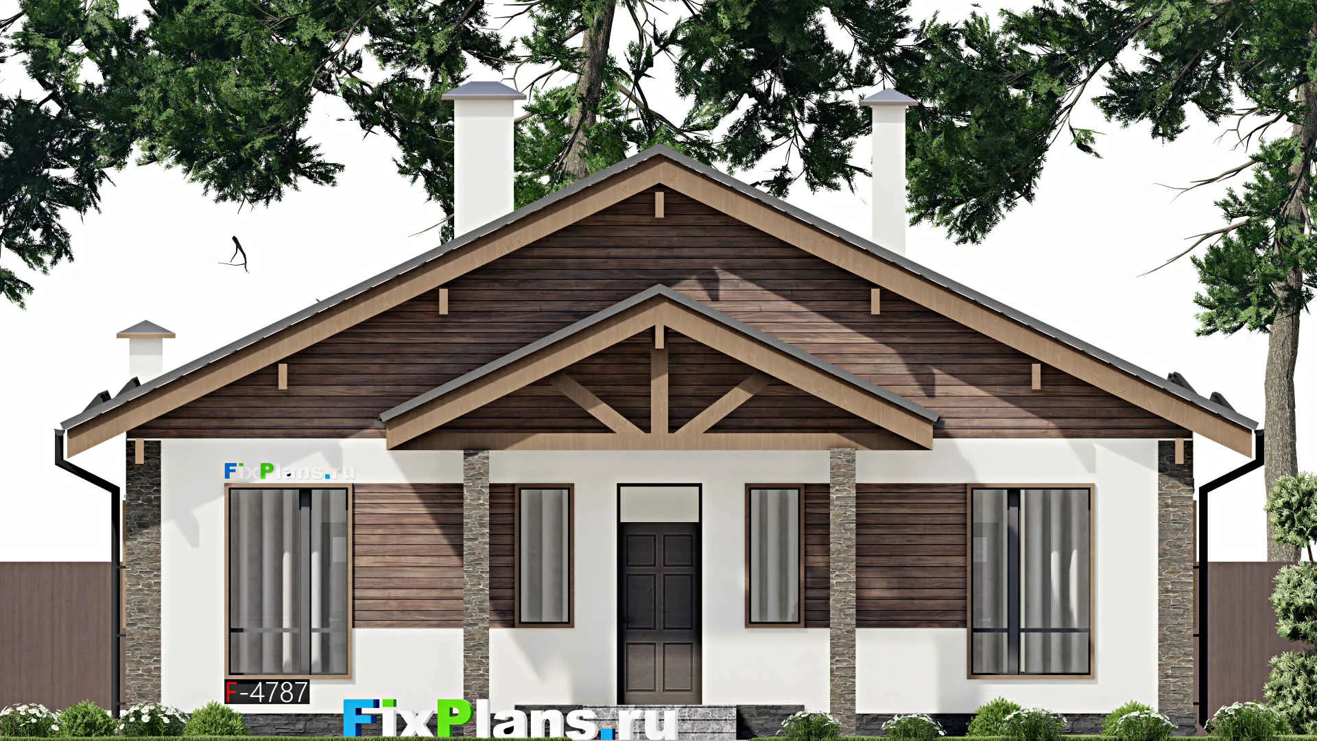 F-4787 - Проект одноэтажного дома 13 на 17, площадью 200 м² с террасой и 4 спальнями