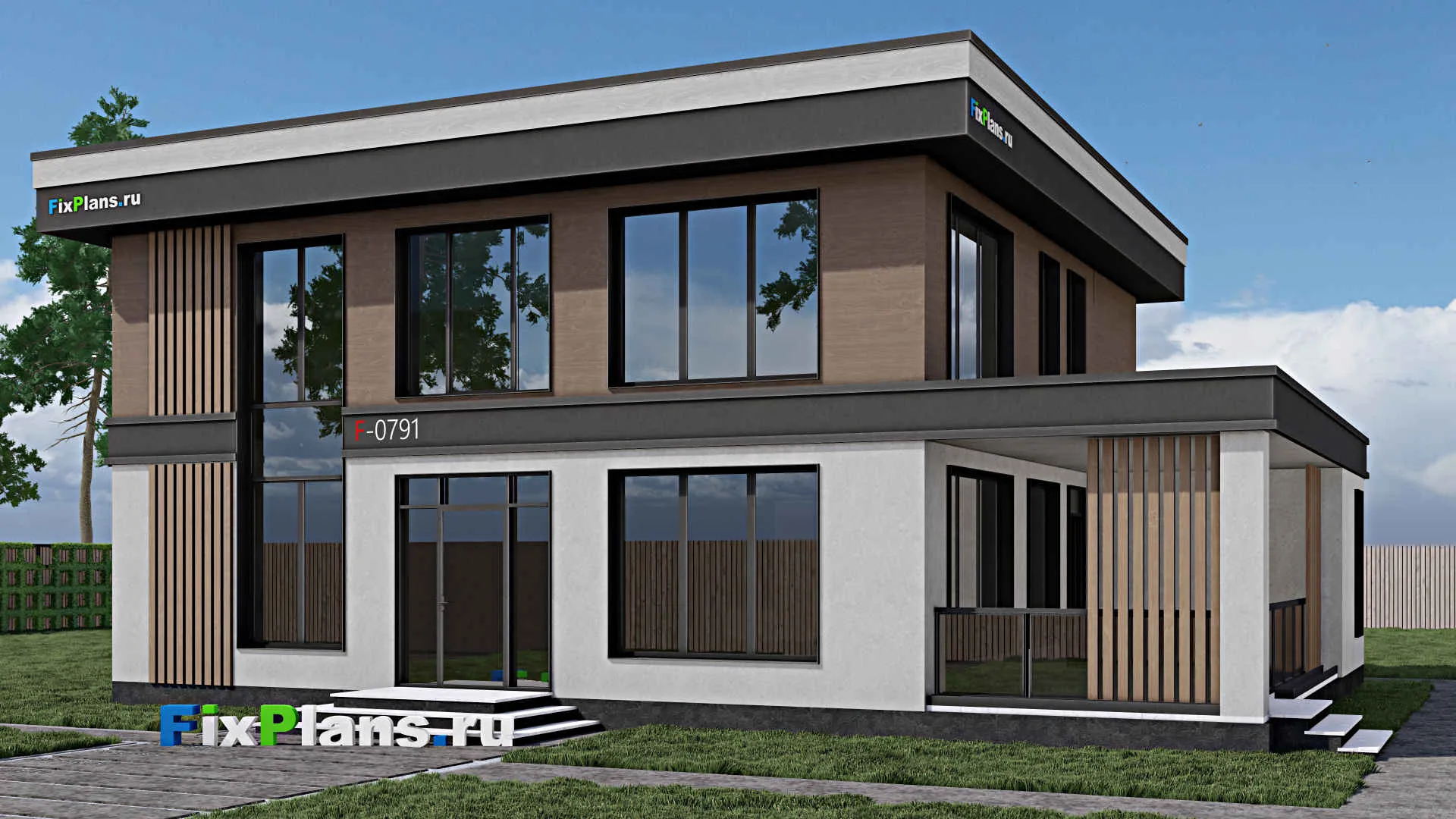 F-0791 - Проект двухэтажного дома 11 на 15, площадью 210 м² с террасой и 6 спальнями