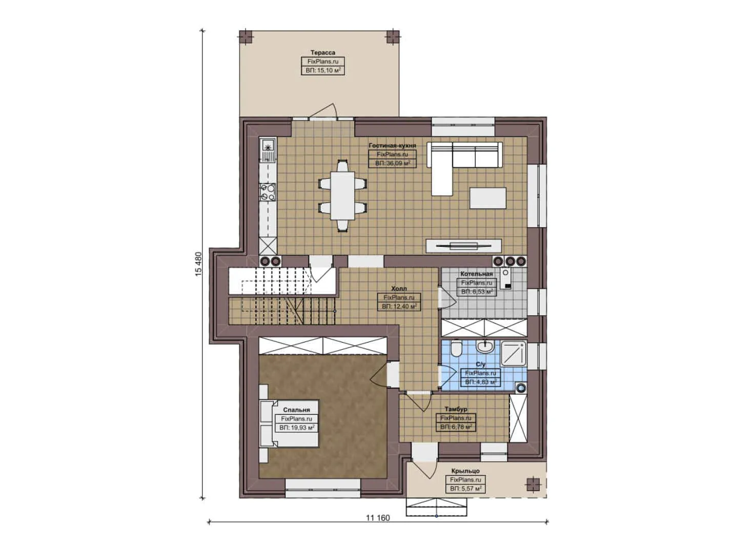 F-5714 - Планы двухэтажного дома 12 на 16, площадью 200 м² с террасой и 4 спальнями