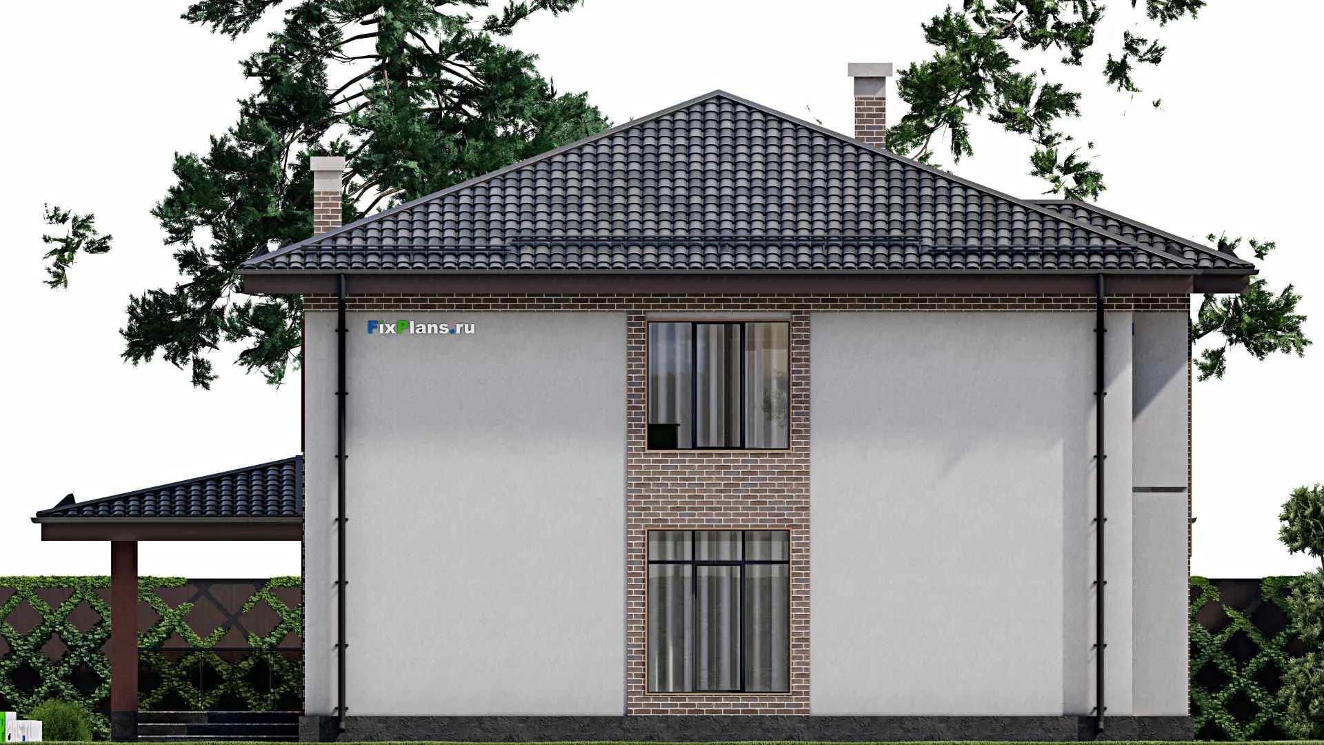 F-7352 - Проект двухэтажного дома 16 на 16, площадью 290 м² с террасой и 3 спальнями