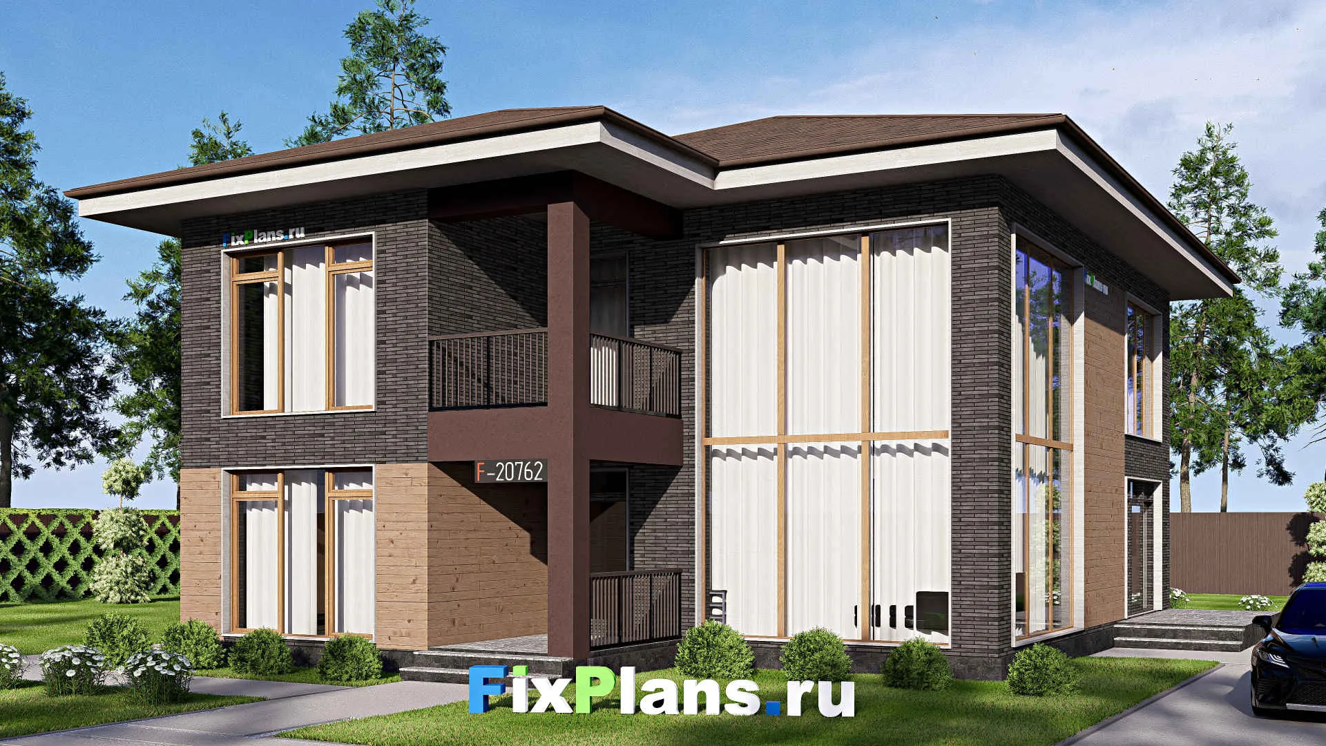 F-20762 - Проект двухэтажного дома 14 на 15, площадью 220 м² с террасой, балконом и 4 спальнями