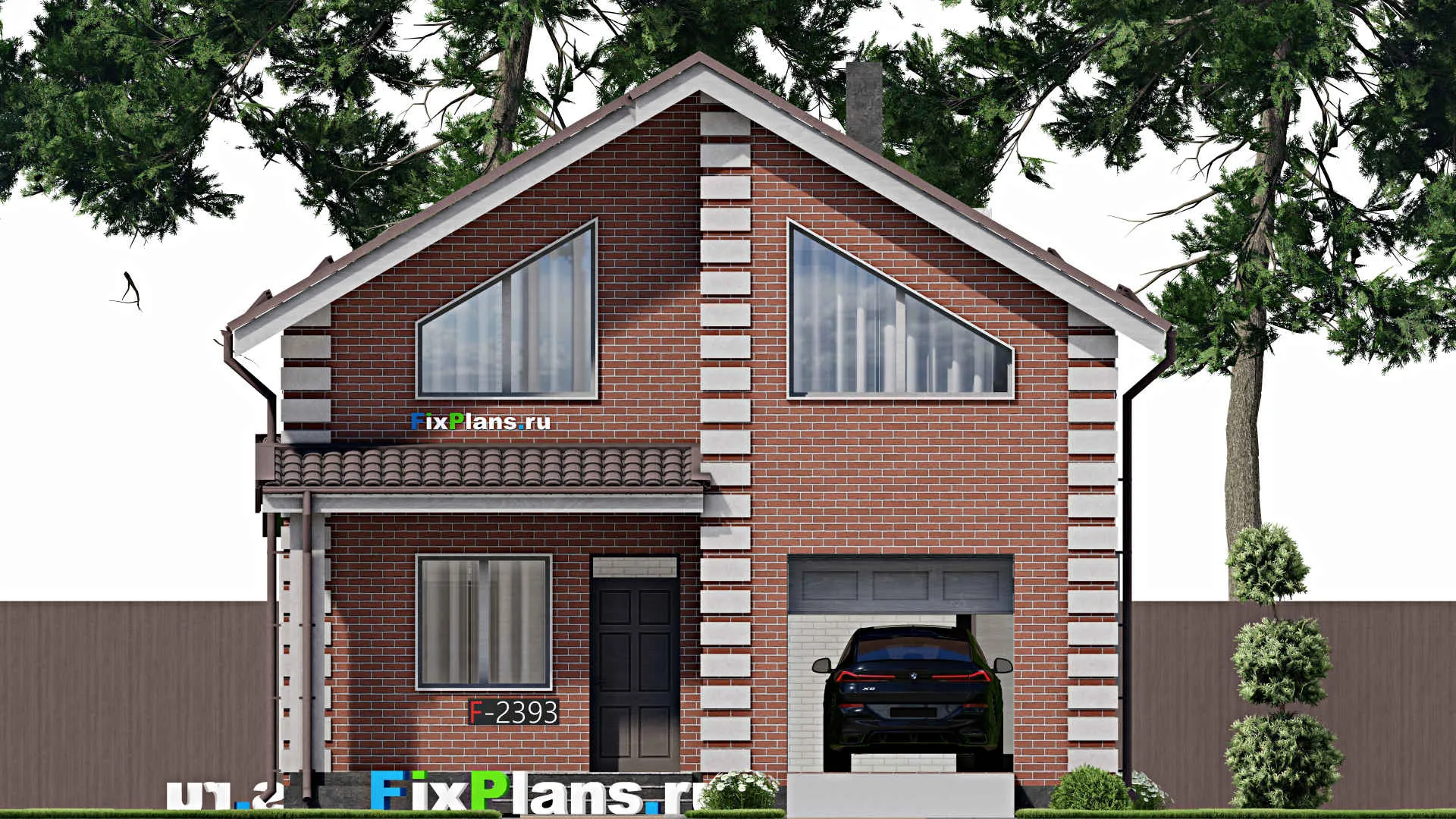 F-2393 - Планы дома с мансардой 10 на 11, площадью 160 м² с террасой, гаражом на 1 машину и 4 спальнями