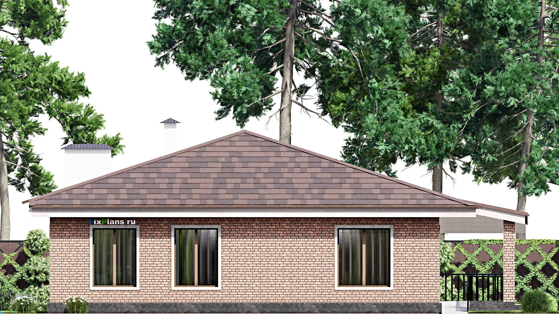 F-14273 - Проект одноэтажного дома 16 на 22, площадью 240 м² с террасой и 4 спальнями