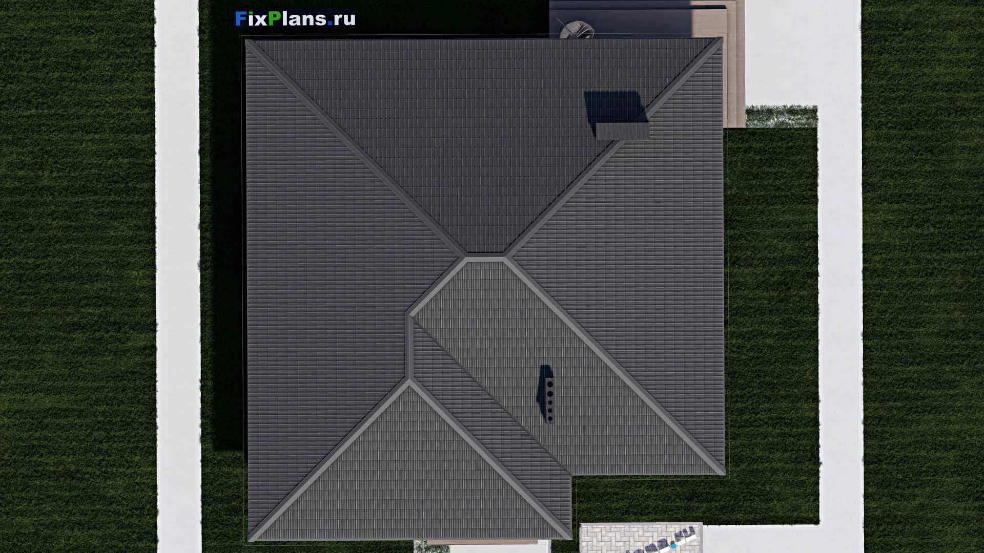 F-0233 - Проект одноэтажного дома 15 на 16, площадью 180 м² с террасой и 4 спальнями