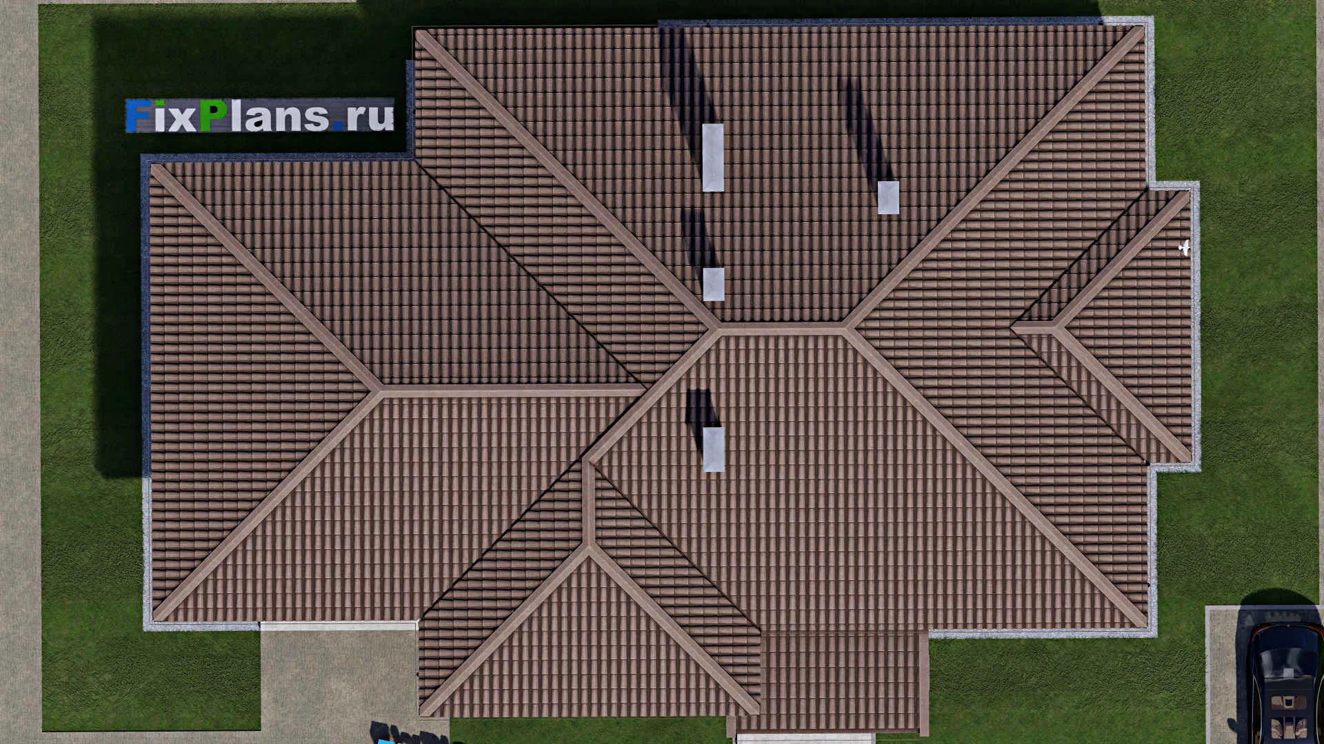 F-0575 - Проект одноэтажного дома 15 на 18, площадью 220 м² с террасой и 3 спальнями