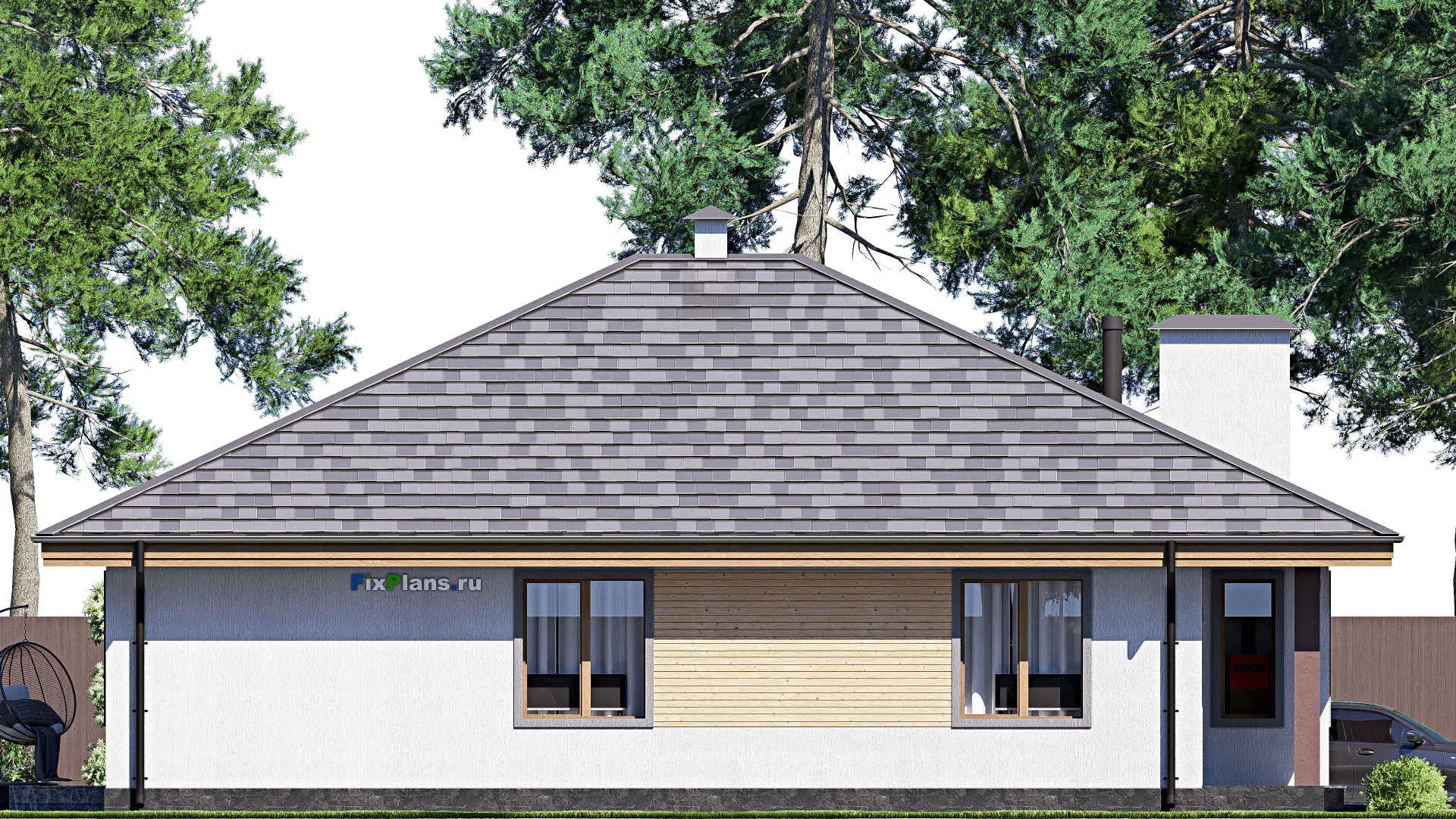 F-17639 - Проект одноэтажного дома 14 на 17, площадью 170 м² с террасой и 3 спальнями