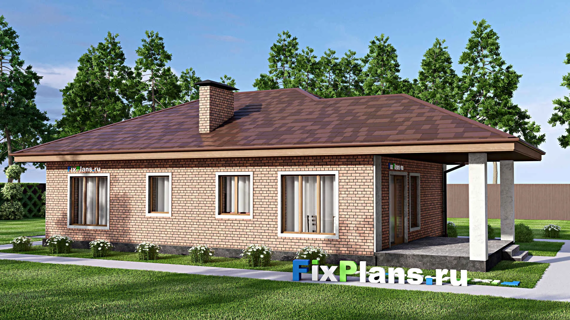 F-14003 - Проект одноэтажного дома 11 на 16, площадью 120 м² с террасой и 3 спальнями