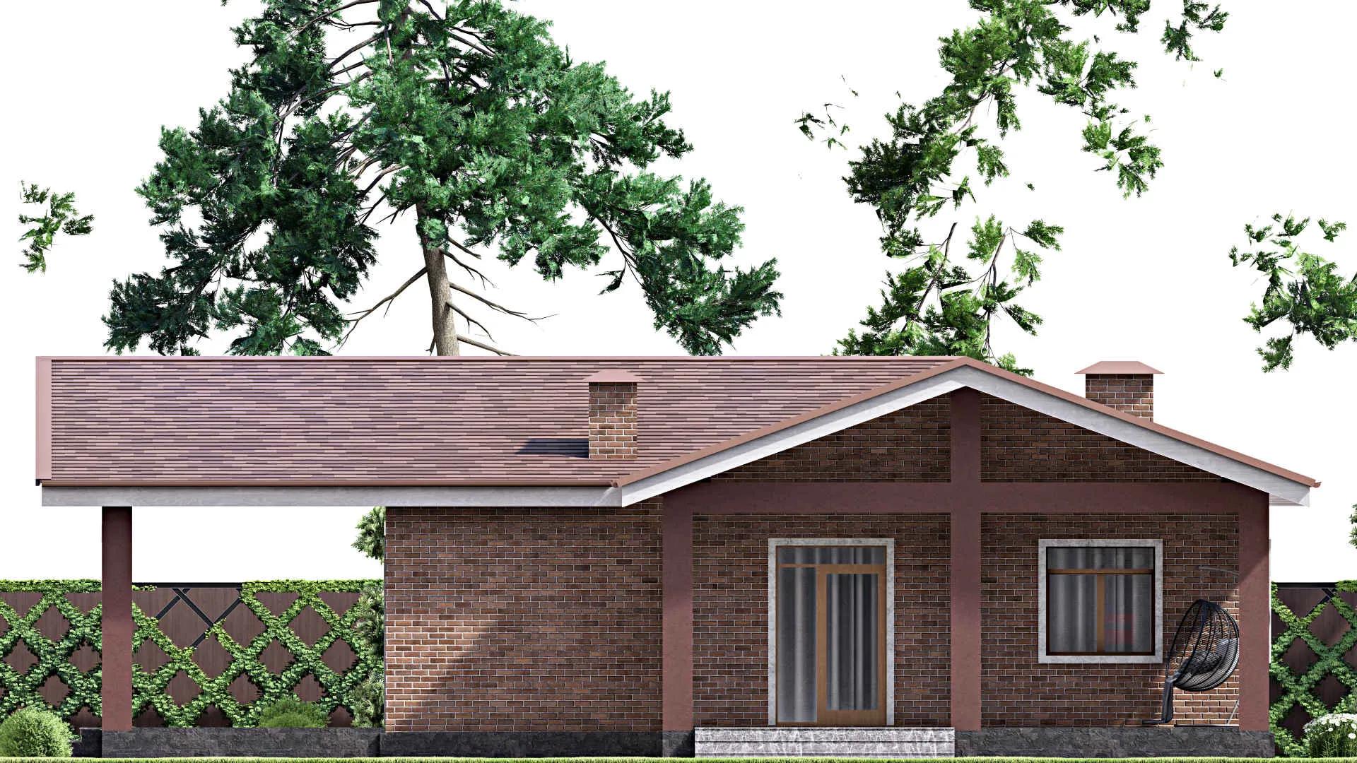 F-9269 - Проект одноэтажного дома 16 на 19, площадью 190 м² с террасой и 3 спальнями