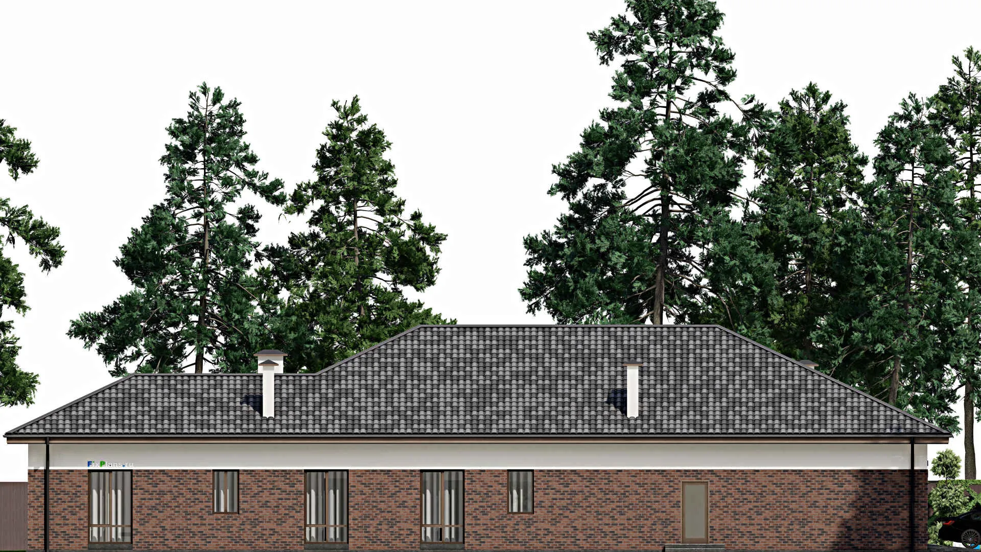 F-6506 - Проект одноэтажного дома 15 на 31, площадью 330 м² с террасой, гаражом на 2 машины и 3 спальнями