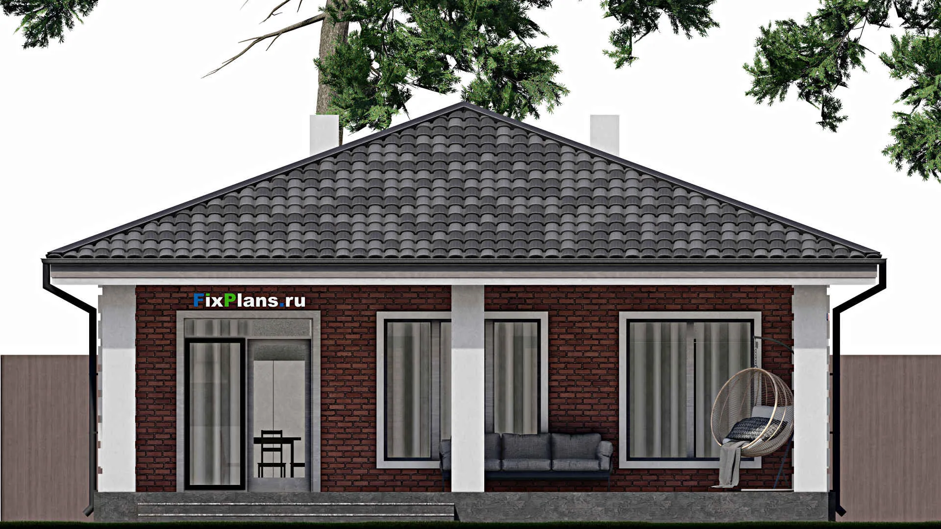 F-1655 - Проект одноэтажного дома 10 на 14, площадью 150 м² с террасой и 3 спальнями