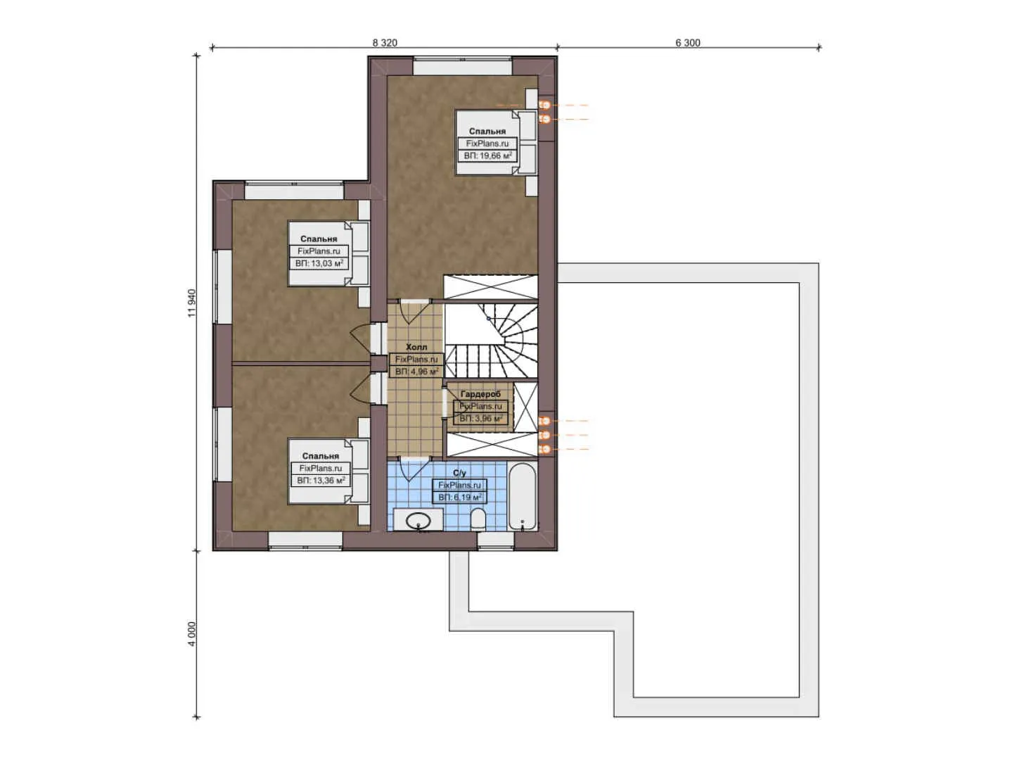 F-8108 - Планы двухэтажного дома 15 на 16, площадью 190 м² с гаражом на 2 машины и 4 спальнями
