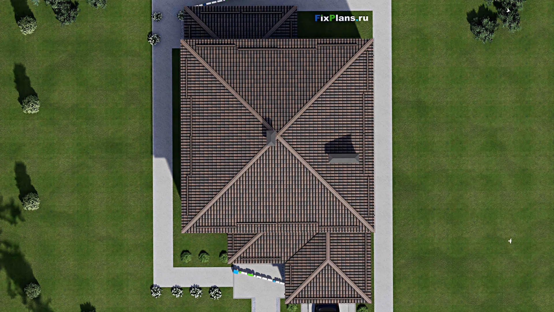 F-8288 - Проект двухэтажного дома 14 на 22, площадью 320 м² с террасой, гаражом на 1 машину и 5 спальнями