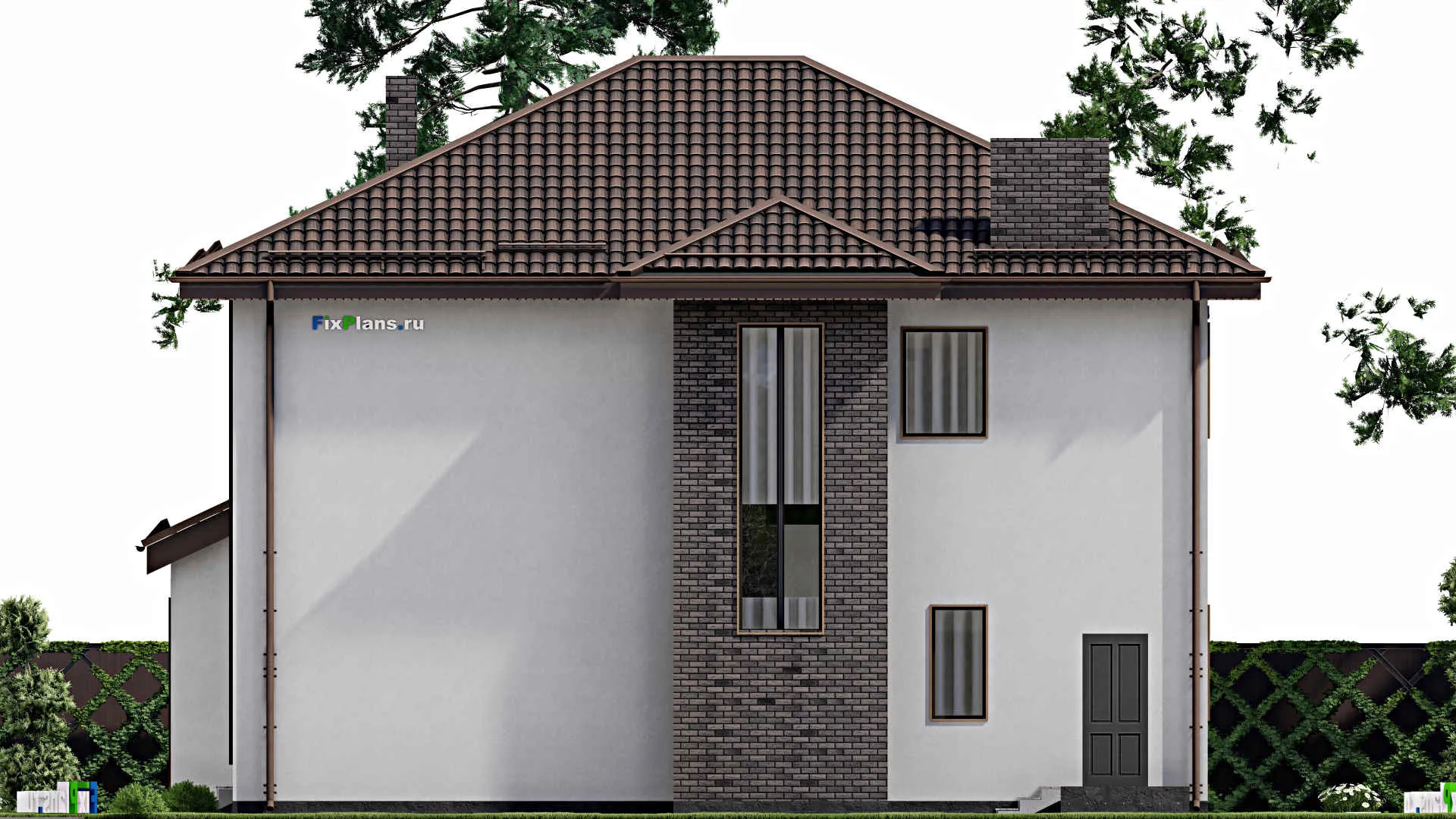 F-7955 - Проект двухэтажного дома 14 на 15, площадью 270 м² с террасой, балконом и 4 спальнями