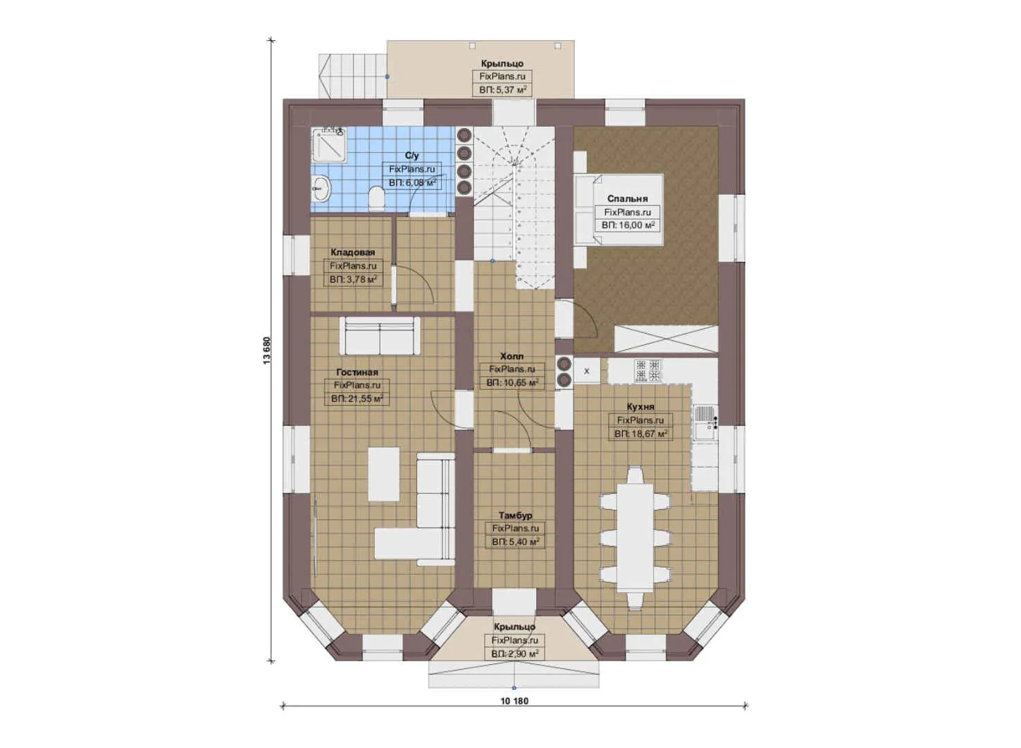 F-17468 - Планы двухэтажного дома 11 на 14, площадью 260 м² с цокольным этажом и 4 спальнями