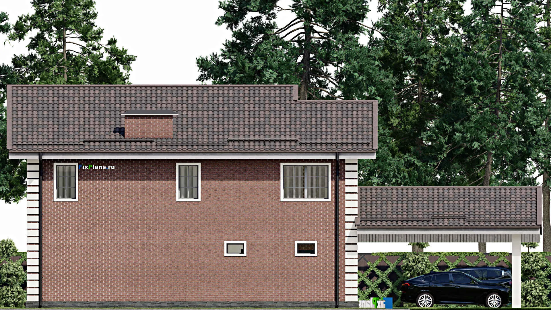 F-6758 - Проект двухэтажного дома 10 на 15, площадью 260 м² с гаражом на 2 машины и 2 спальнями