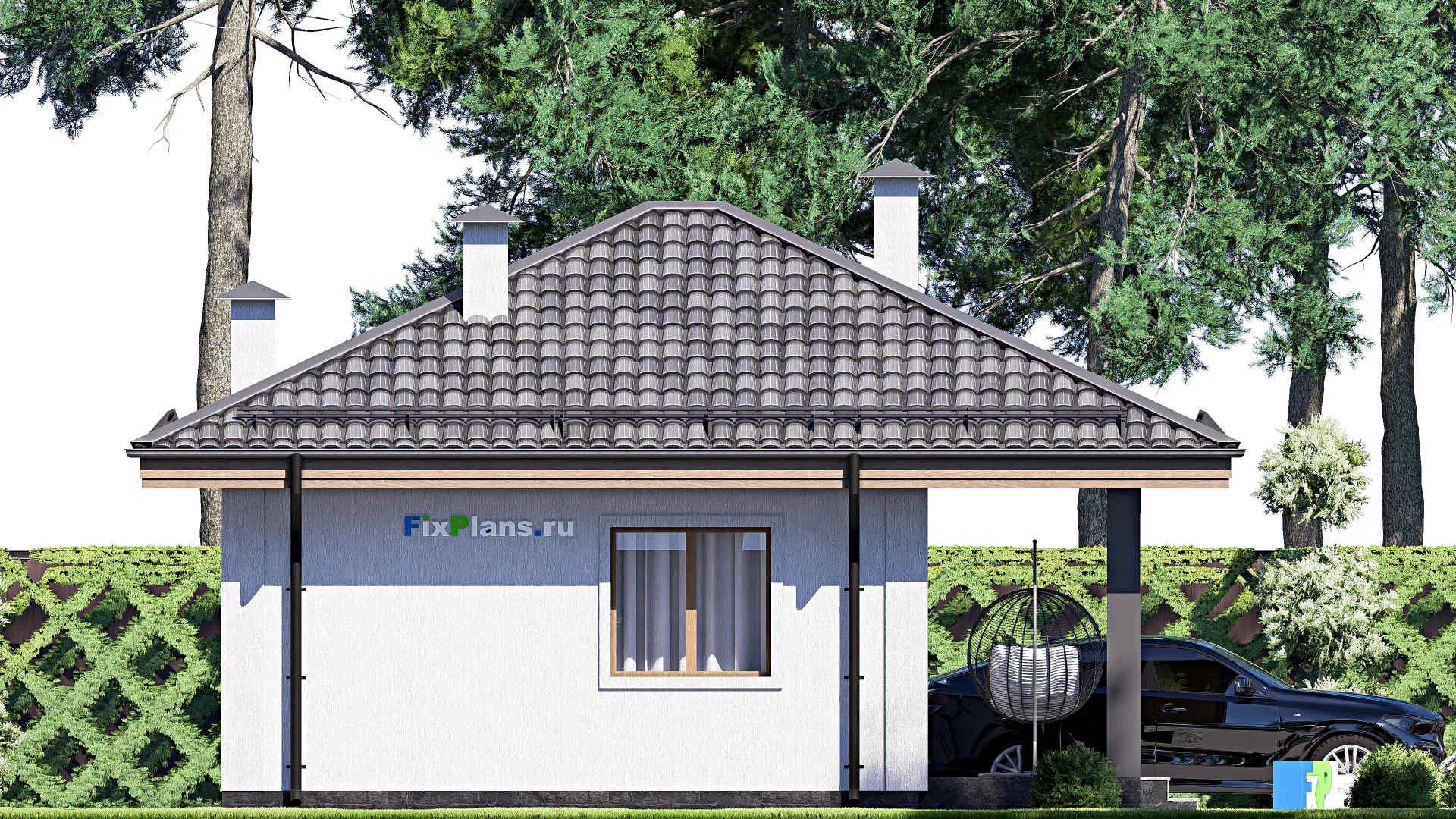 F-17711 - Проект бани 8 на 9, площадью 50 м² с терассой, санузлом и спальней