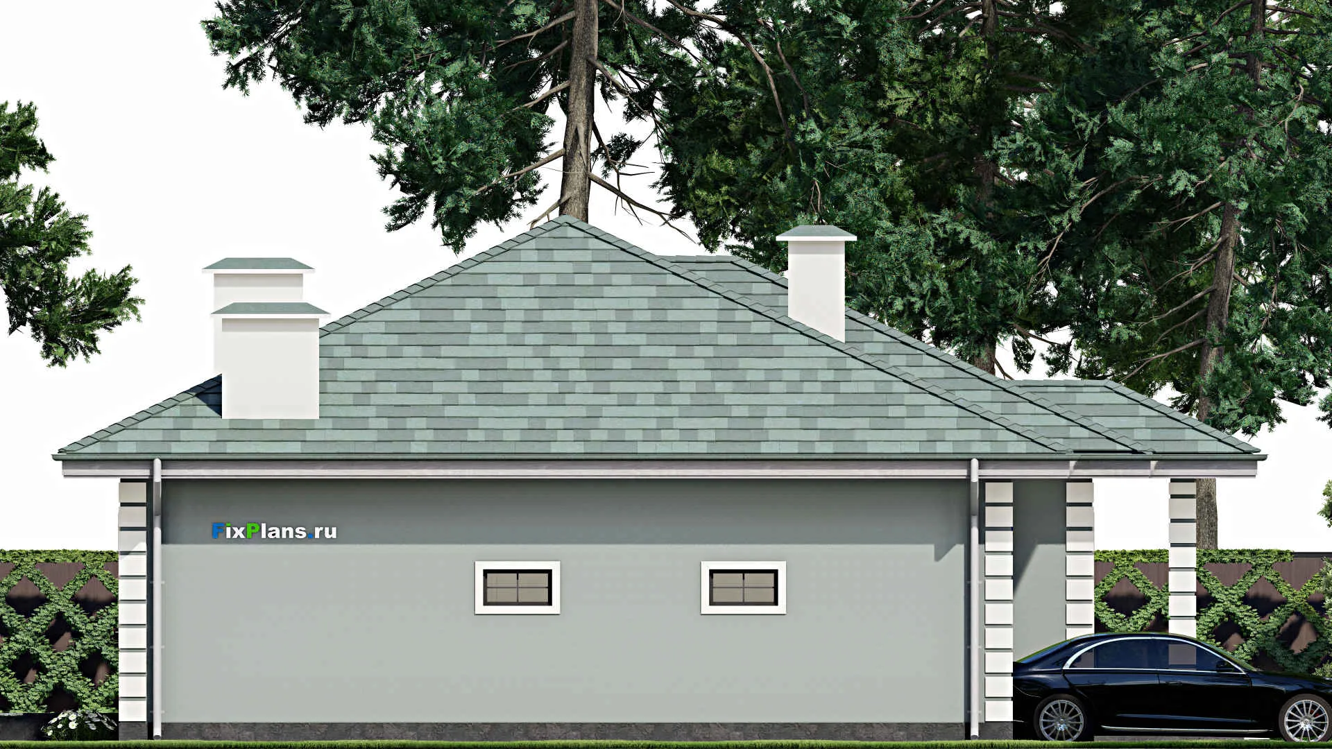 F-5480 - Проект одноэтажного дома 12 на 13, площадью 120 м² с гаражом на 1 машину и 3 спальнями