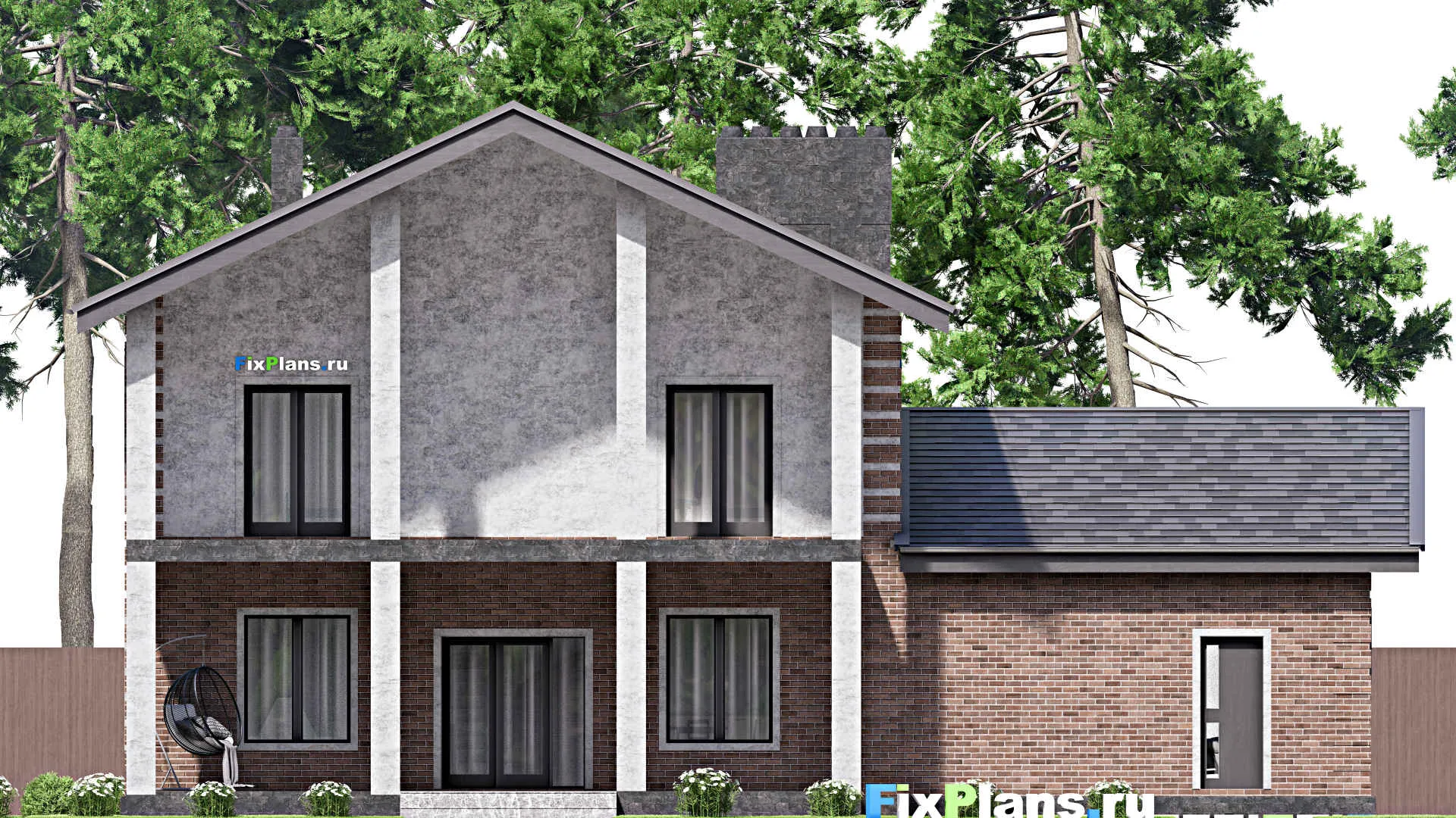 F-14597 - Проект двухэтажного дома 16 на 17, площадью 330 м² с террасой, балконом, гаражом на 2 машины и 4 спальнями