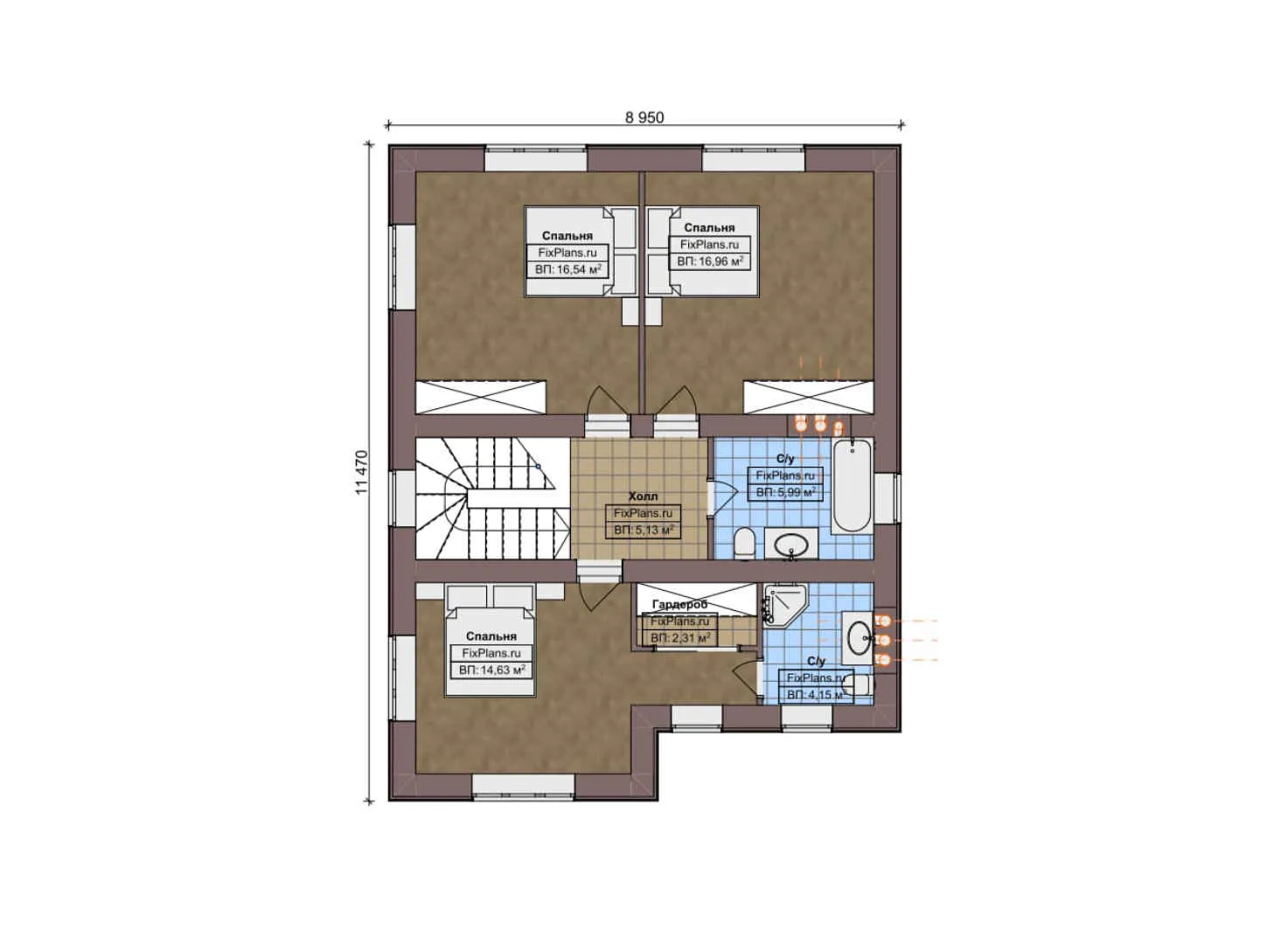 F-7514 - Планы двухэтажного дома 9 на 12, площадью 150 м² с 4 спальнями