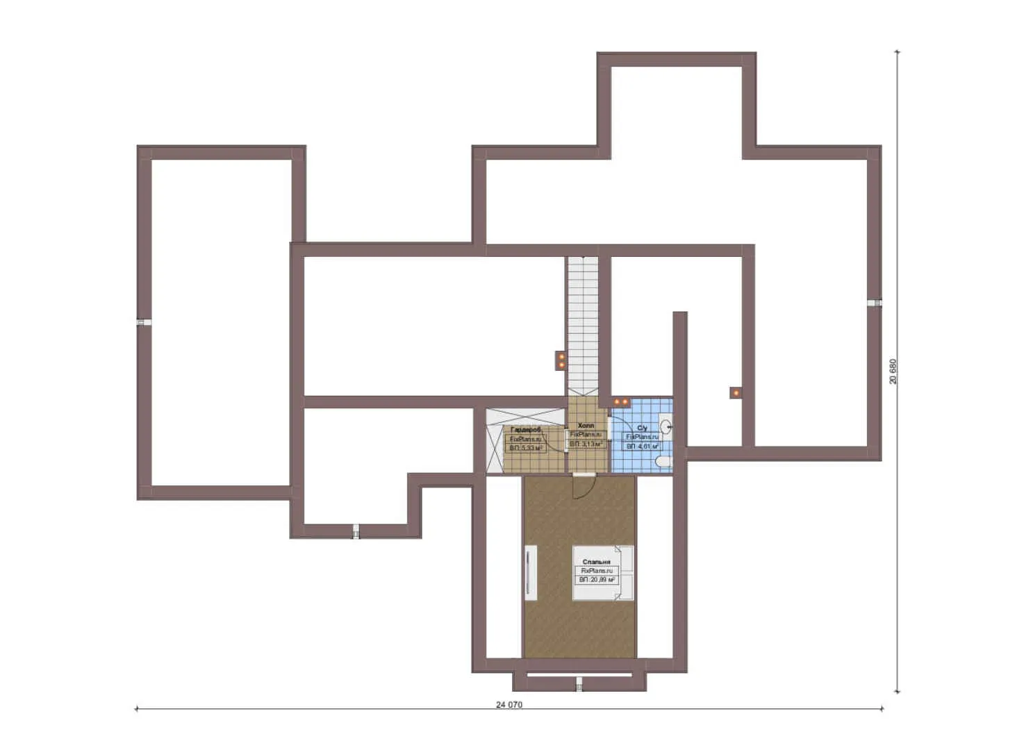 F-17144 - Планы дома с мансардой 21 на 25, площадью 300 м² с террасой, гаражом на 2 машины и 4 спальнями