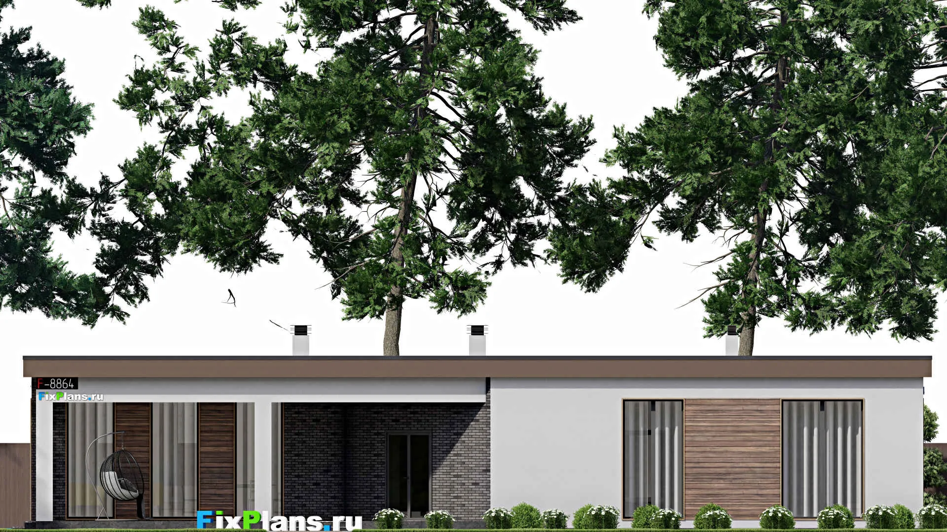 F-8864 - Проект одноэтажного дома 10 на 22, площадью 180 м² с террасой и 3 спальнями