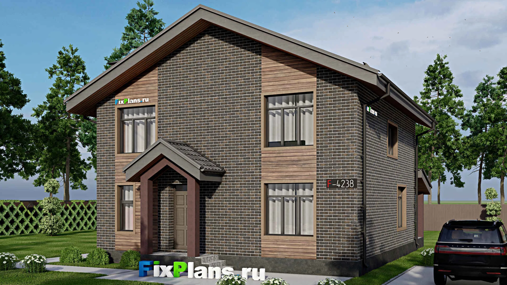 F-4238 - Проект дома с мансардой 11 на 11, площадью 180 м² с террасой и 6 спальнями