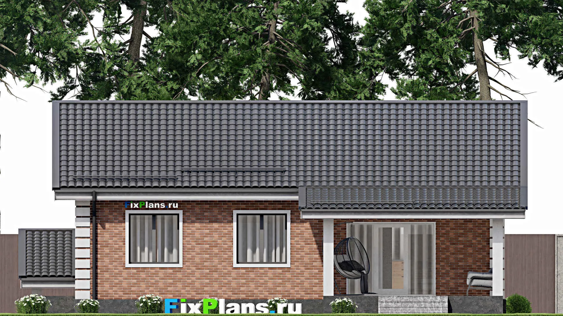 F-4175 - Проект одноэтажного дома 10 на 13, площадью 120 м² с террасой и 3 спальнями