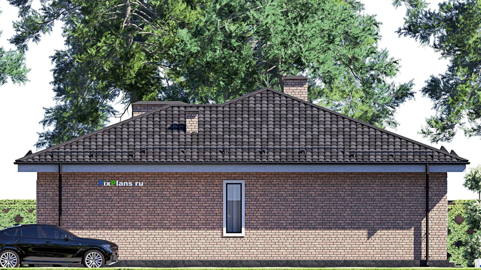 F-17792 - План одноэтажного дома 15 на 15, площадью 160 м² с террасой и 3 спальнями