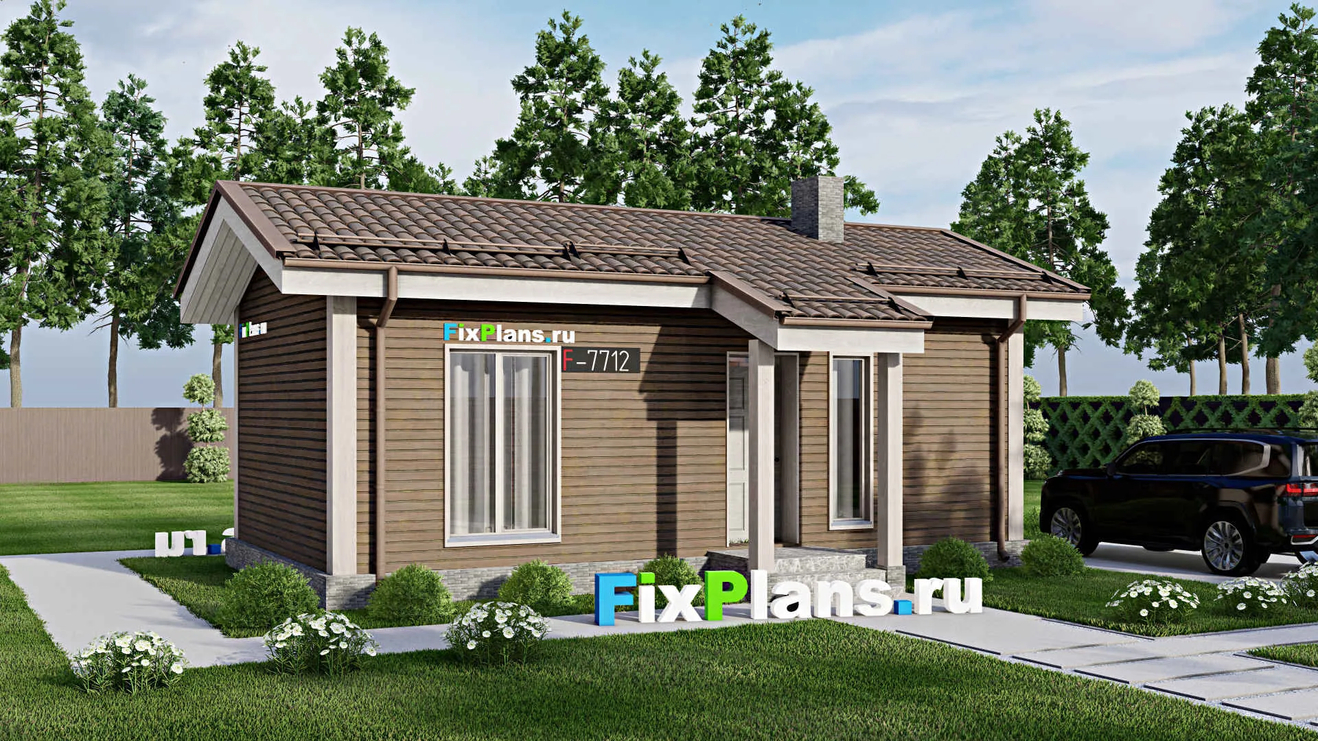 F-7712 - Проект одноэтажного дома 5 на 10, площадью 40 м² с 2 спальнями
