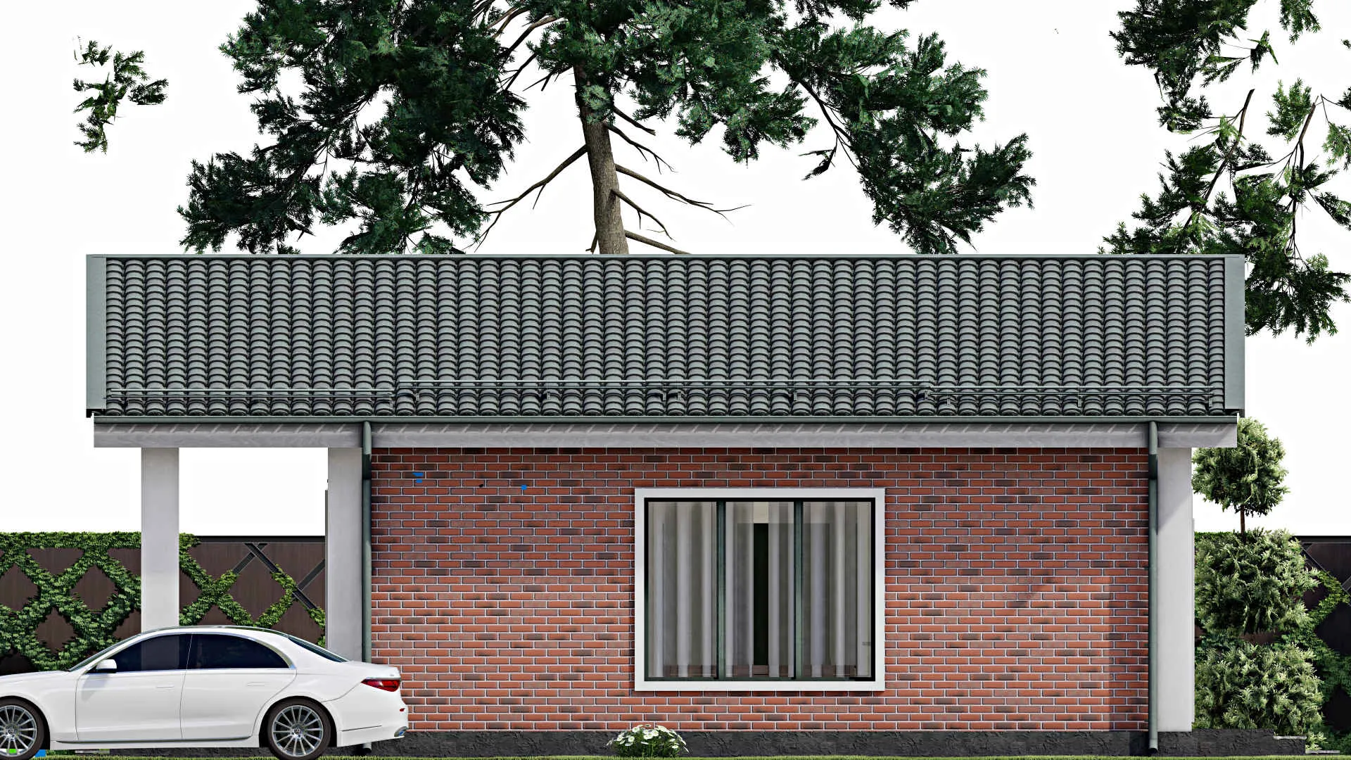 F-8963 - Проект одноэтажного дома 11 на 12, площадью 100 м² с террасой и 2 спальнями