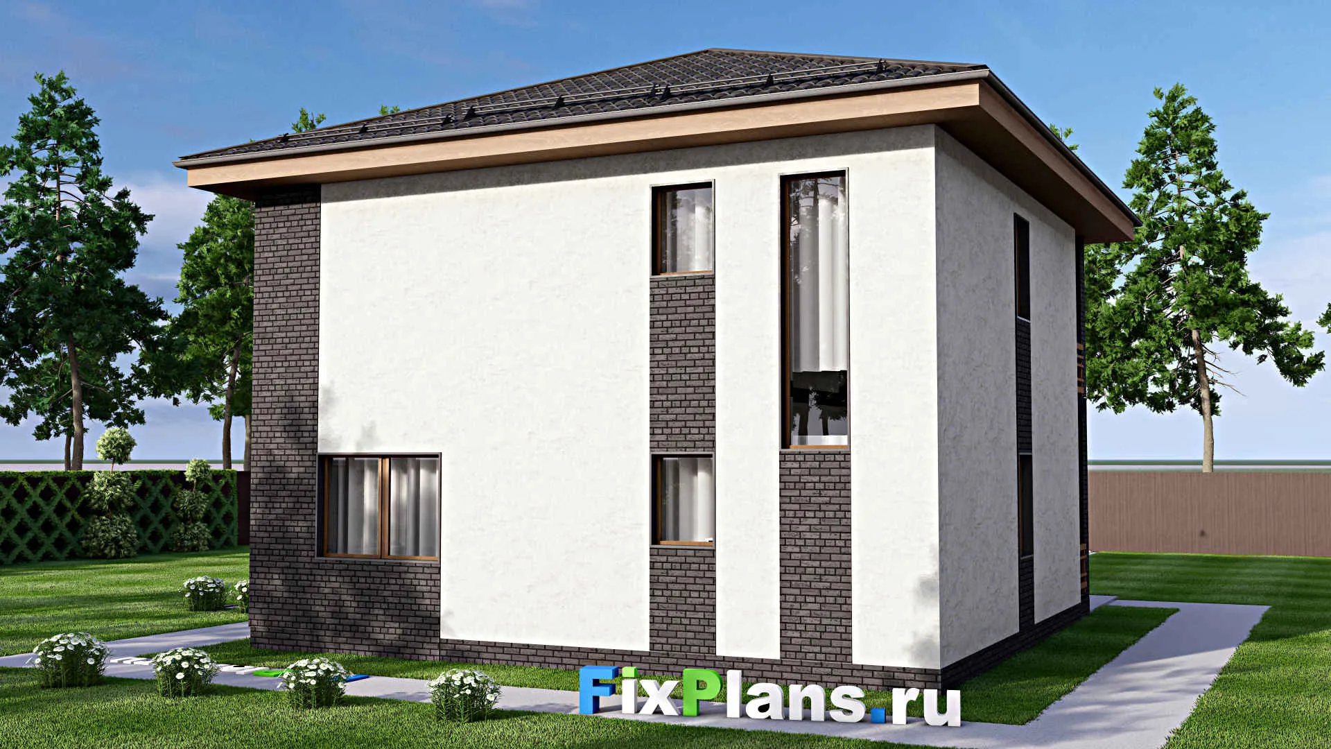 F-13202 - Проект двухэтажного дома 11 на 11, площадью 160 м² с балконом и 3 спальнями