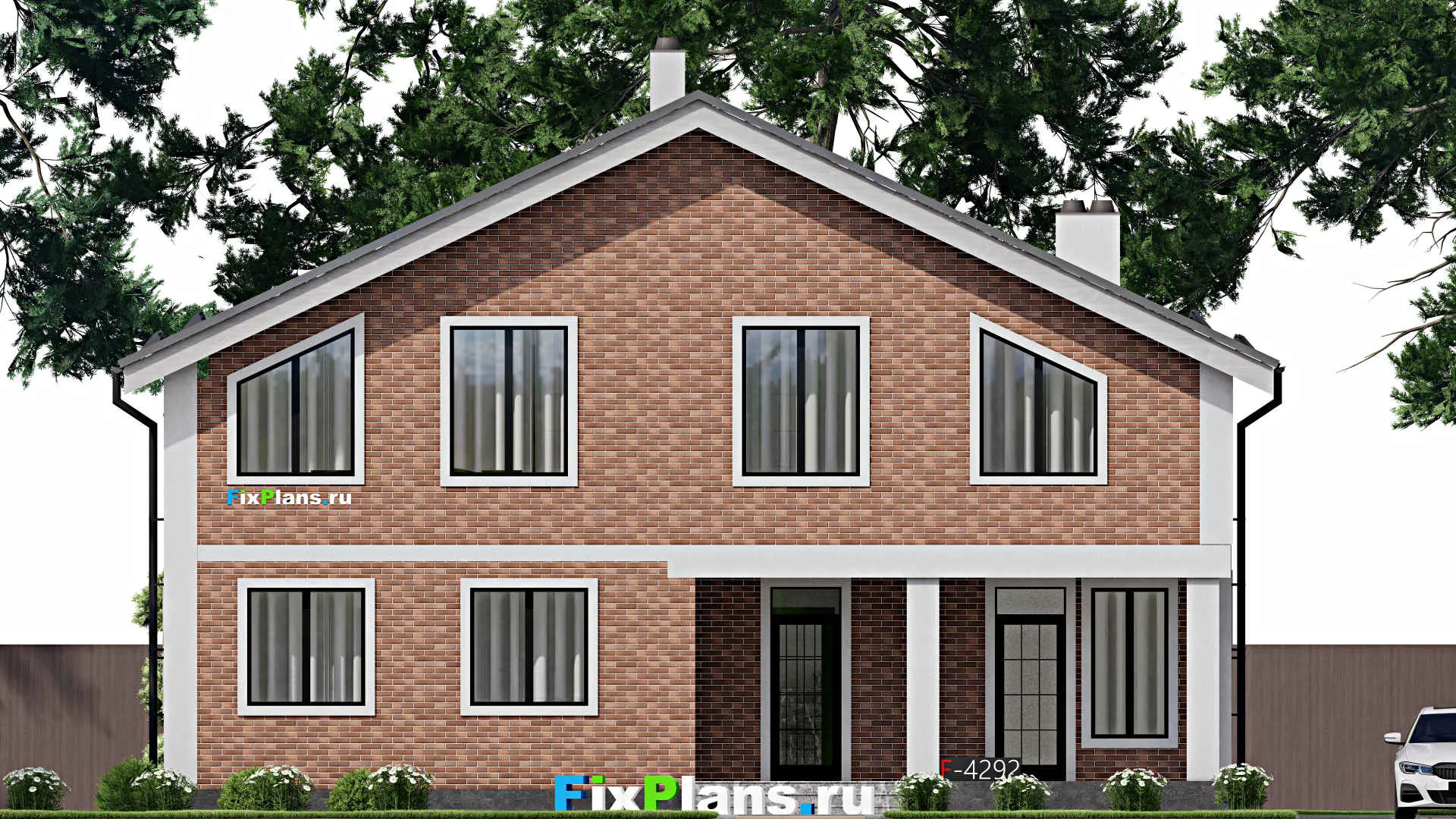 F-4292 - Планы дома с мансардой 11 на 14, площадью 180 м² с террасой и 5 спальнями