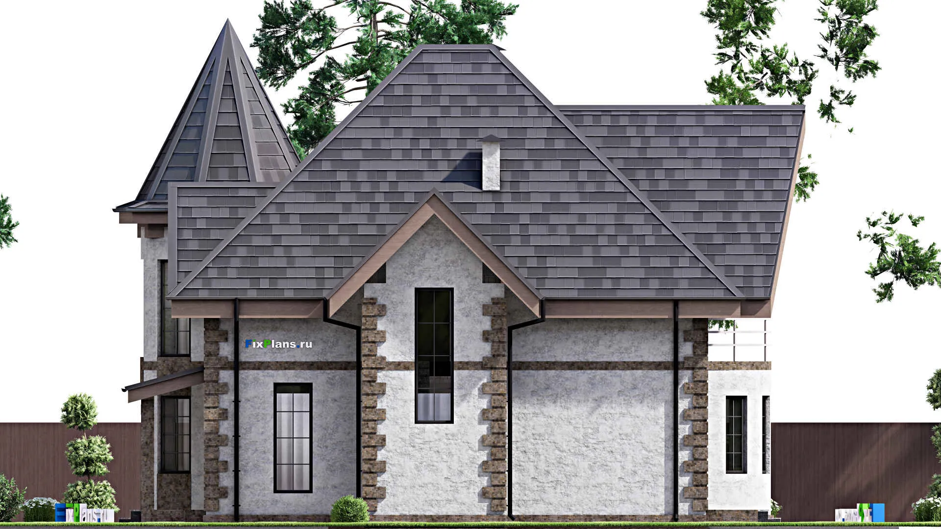 F-13553 - Проект дома с мансардой 12 на 15, площадью 200 м² с балконом и 4 спальнями