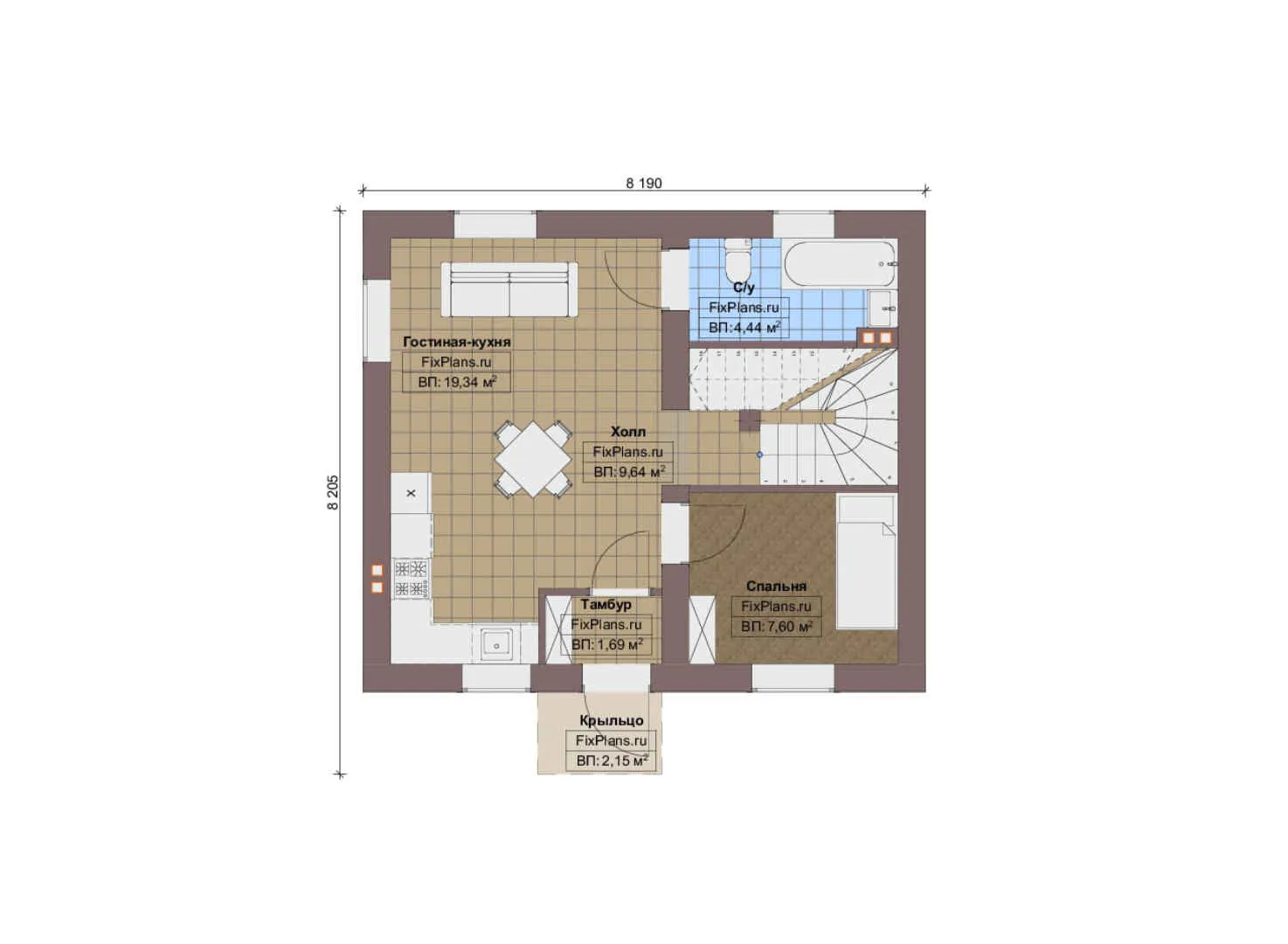 F-9899 - Планы дома с мансардой 9 на 9, площадью 90 м² с 4 спальнями