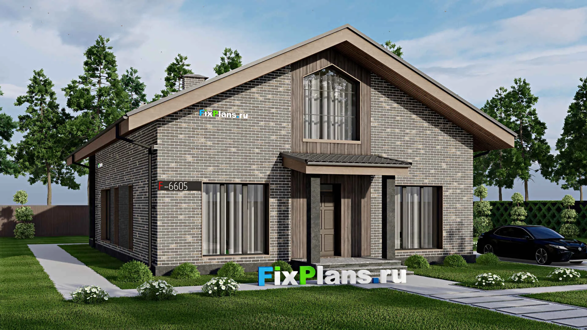 F-6605 - Проект дома с мансардой 12 на 14, площадью 240 м² с террасой и 3 спальнями