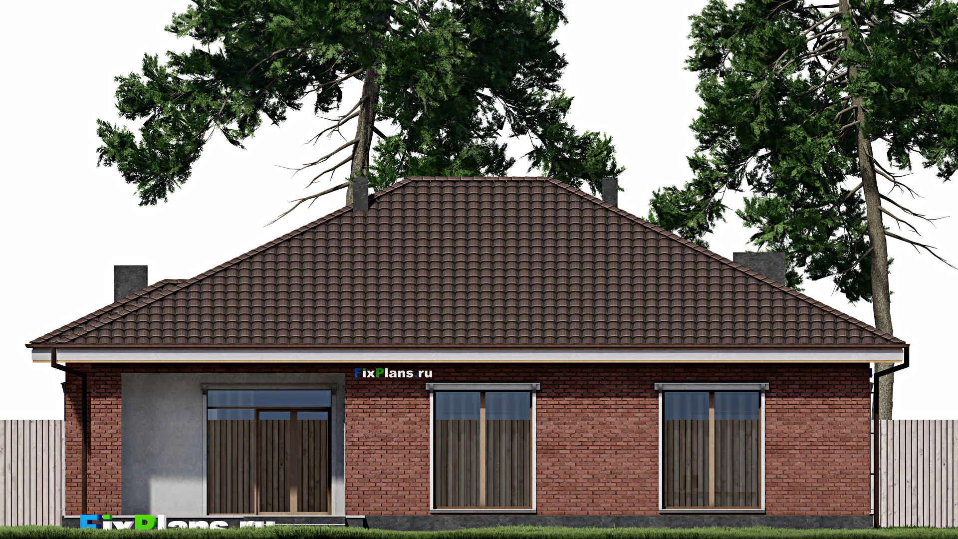 F-0458 - Проект одноэтажного дома 16 на 20, площадью 450 м² с террасой, гаражом на 2 машины и 6 спальнями