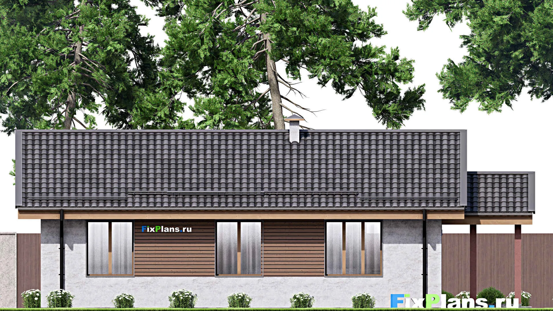 F-12788 - Проект одноэтажного дома 10 на 15, площадью 100 м² с террасой и 3 спальнями